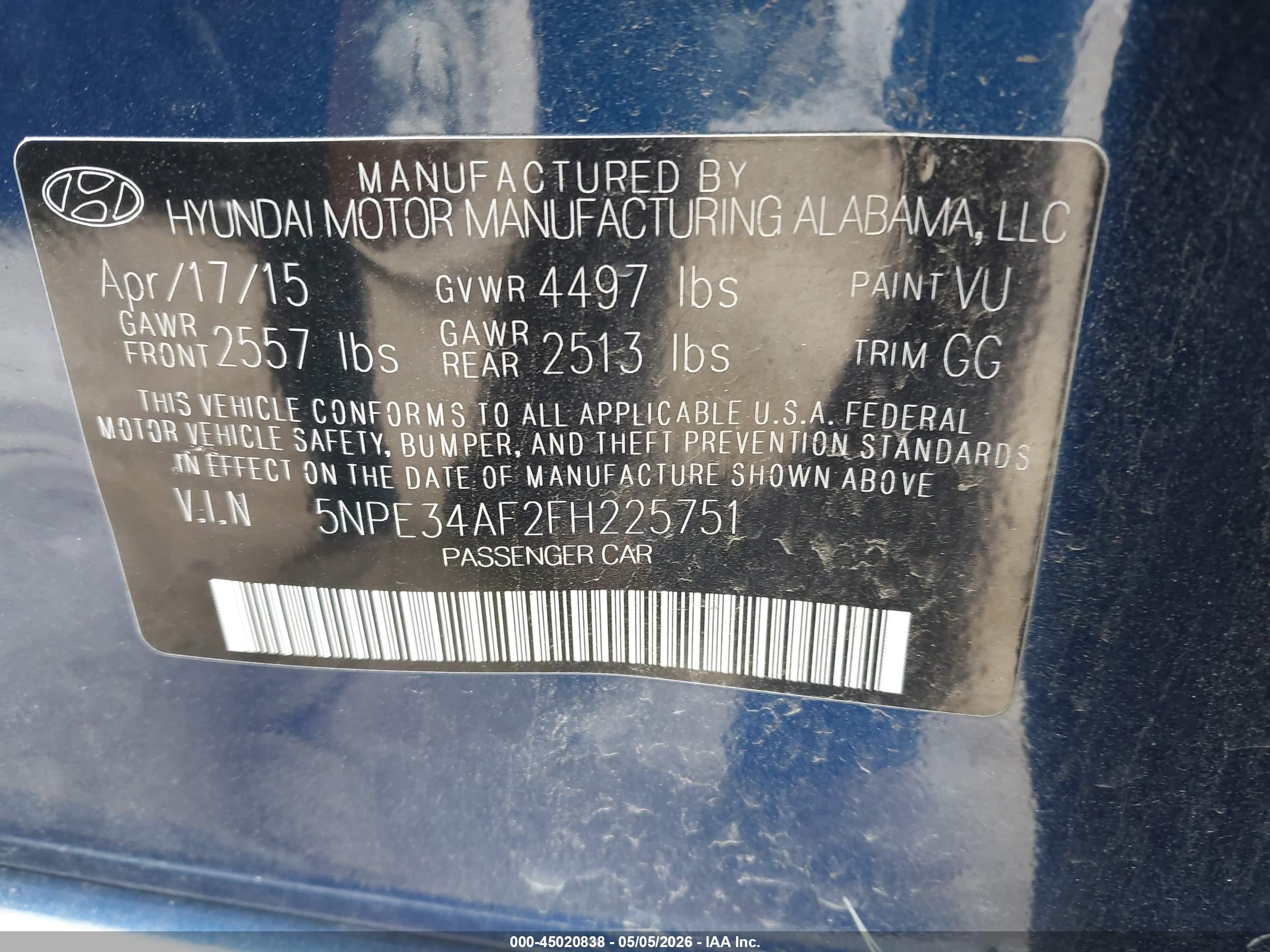 2015 Hyundai Sonata Limited Blue vin: 5NPE34AF2FH225751