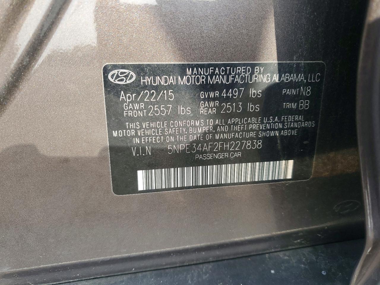 2015 Hyundai Sonata Limited Gray vin: 5NPE34AF2FH227838