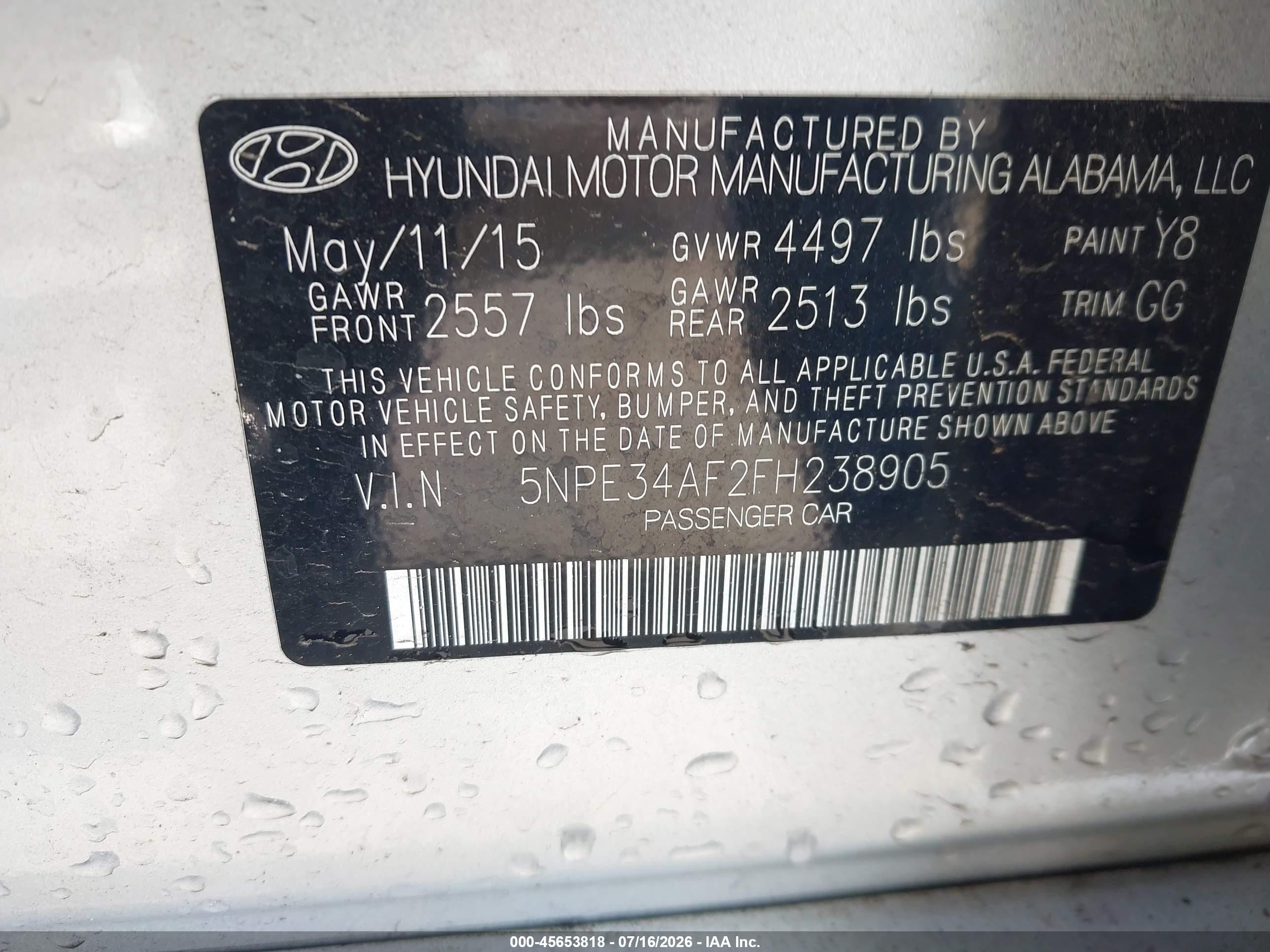 2015 Hyundai Sonata Sport Silver vin: 5NPE34AF2FH238905