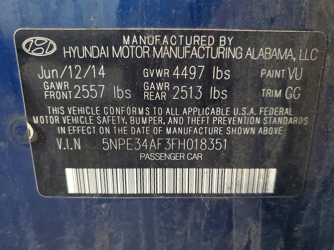 2015 Hyundai Sonata Limited Blue vin: 5NPE34AF3FH018351