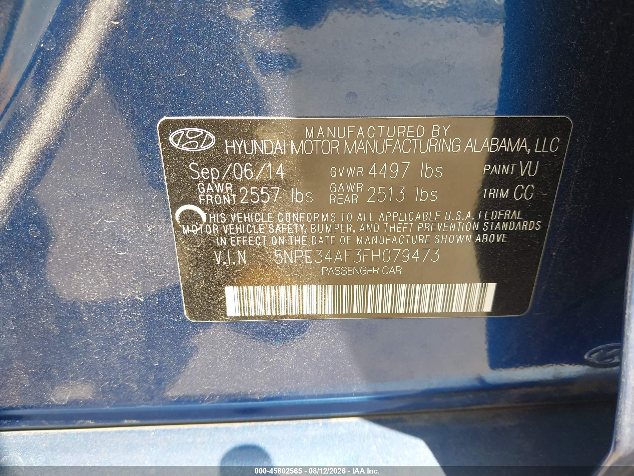 2015 Hyundai Sonata Limited Blue vin: 5NPE34AF3FH079473