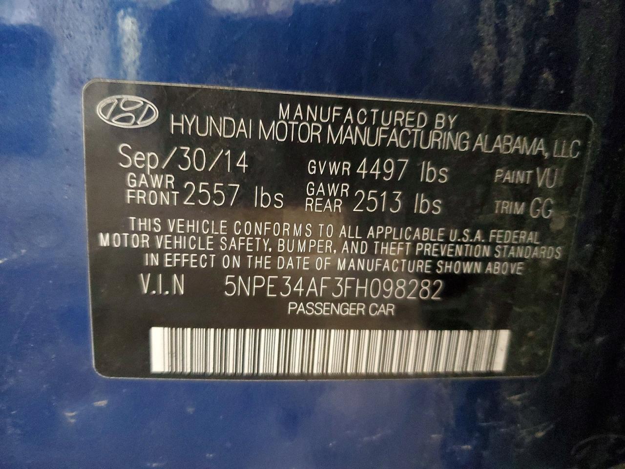 2015 Hyundai Sonata Sport Blue vin: 5NPE34AF3FH098282