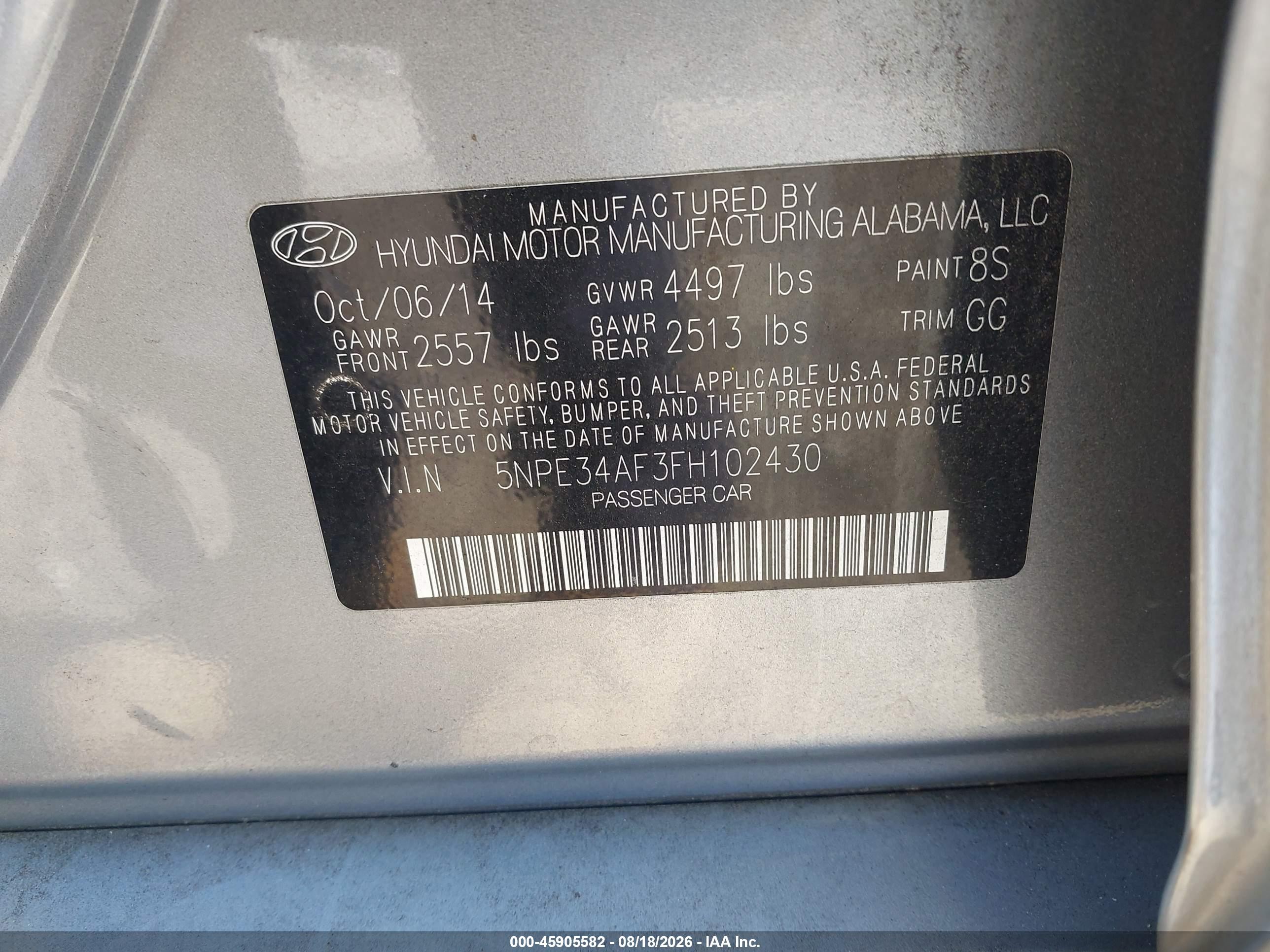 2015 Hyundai Sonata Sport Gray vin: 5NPE34AF3FH102430