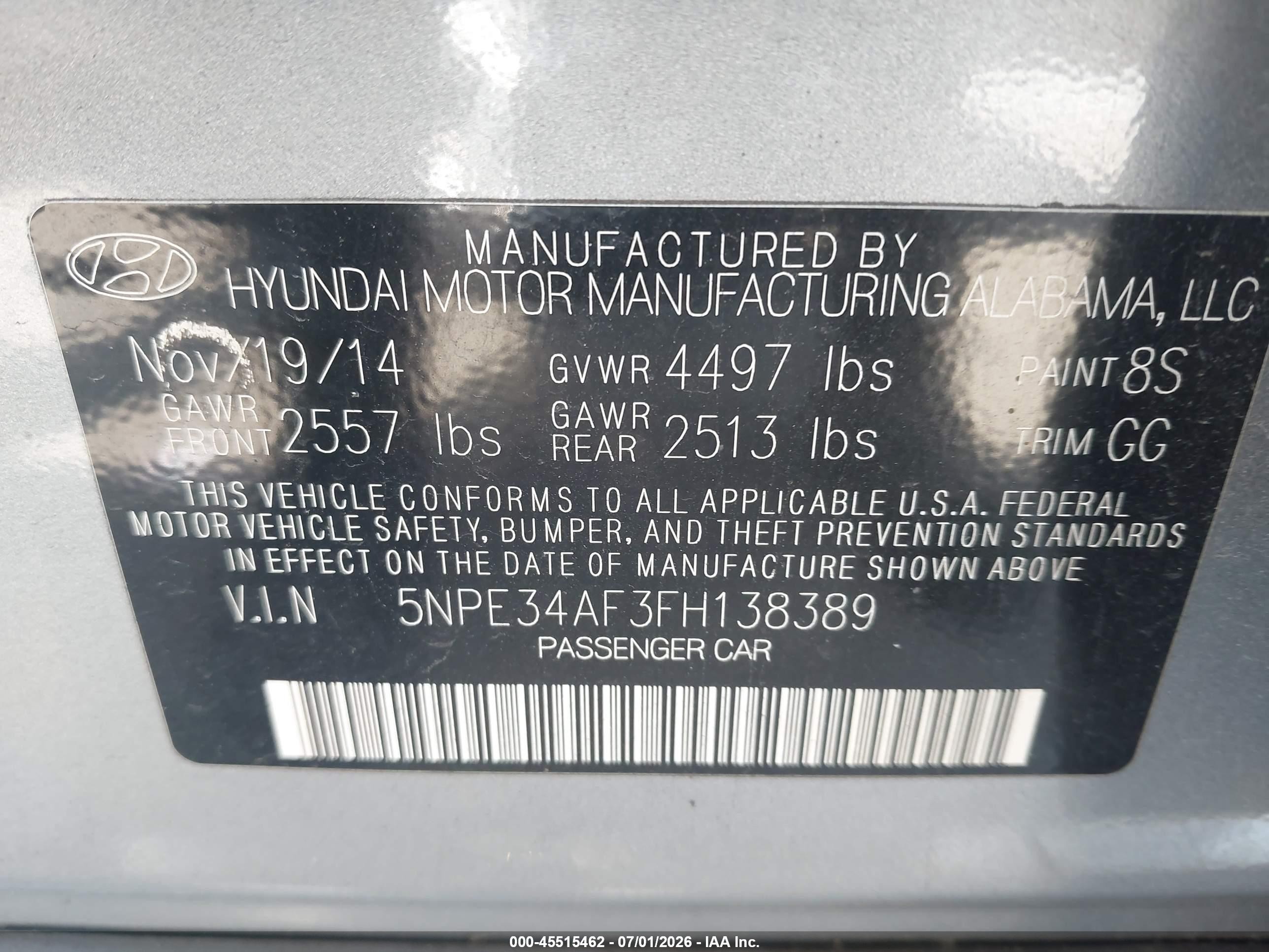 2015 Hyundai Sonata Limited Gray vin: 5NPE34AF3FH138389