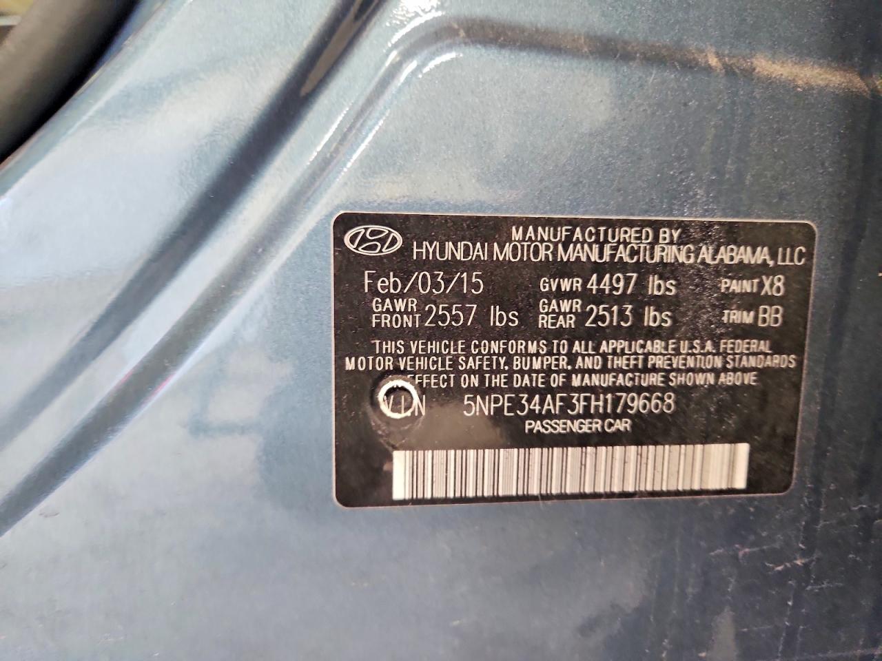 2015 Hyundai Sonata Limited Blue vin: 5NPE34AF3FH179668