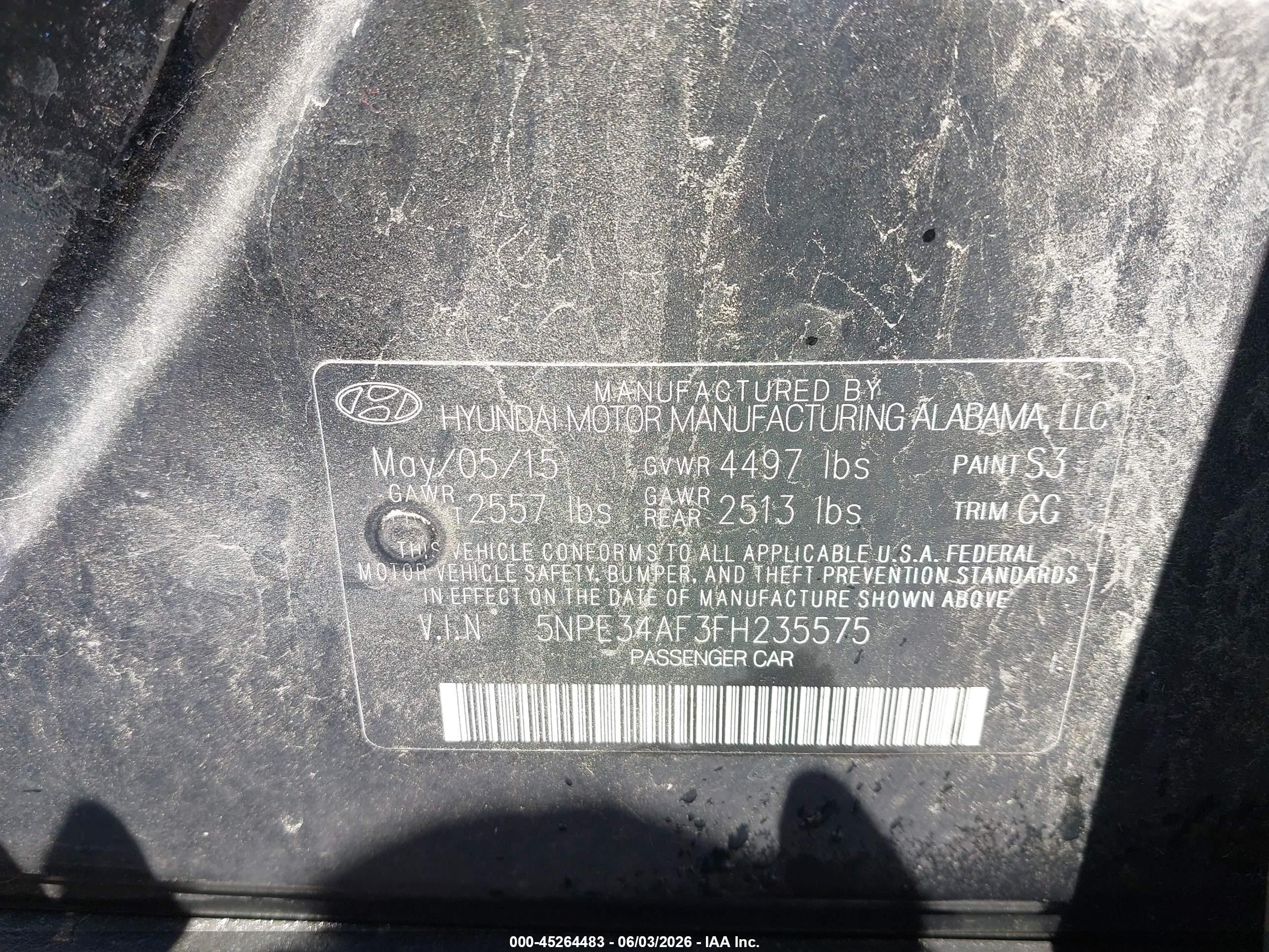 2015 Hyundai Sonata Limited Black vin: 5NPE34AF3FH235575