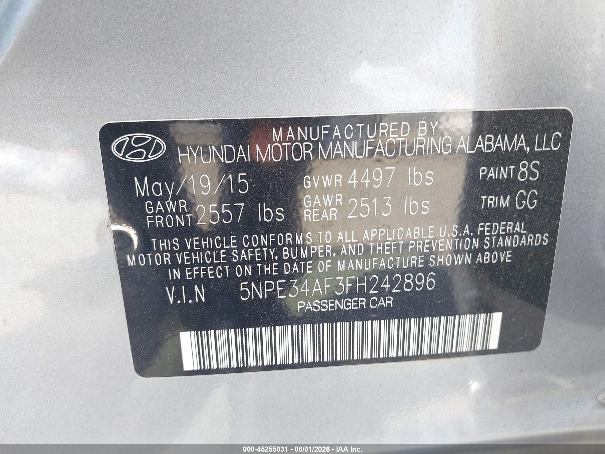 2015 Hyundai Sonata Sport Light Blue vin: 5NPE34AF3FH242896