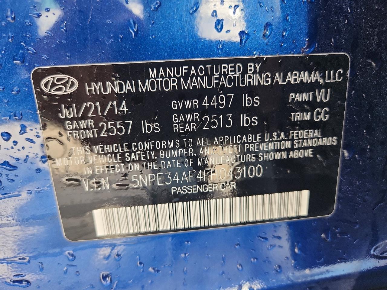 2015 Hyundai Sonata Limited Blue vin: 5NPE34AF4FH043100