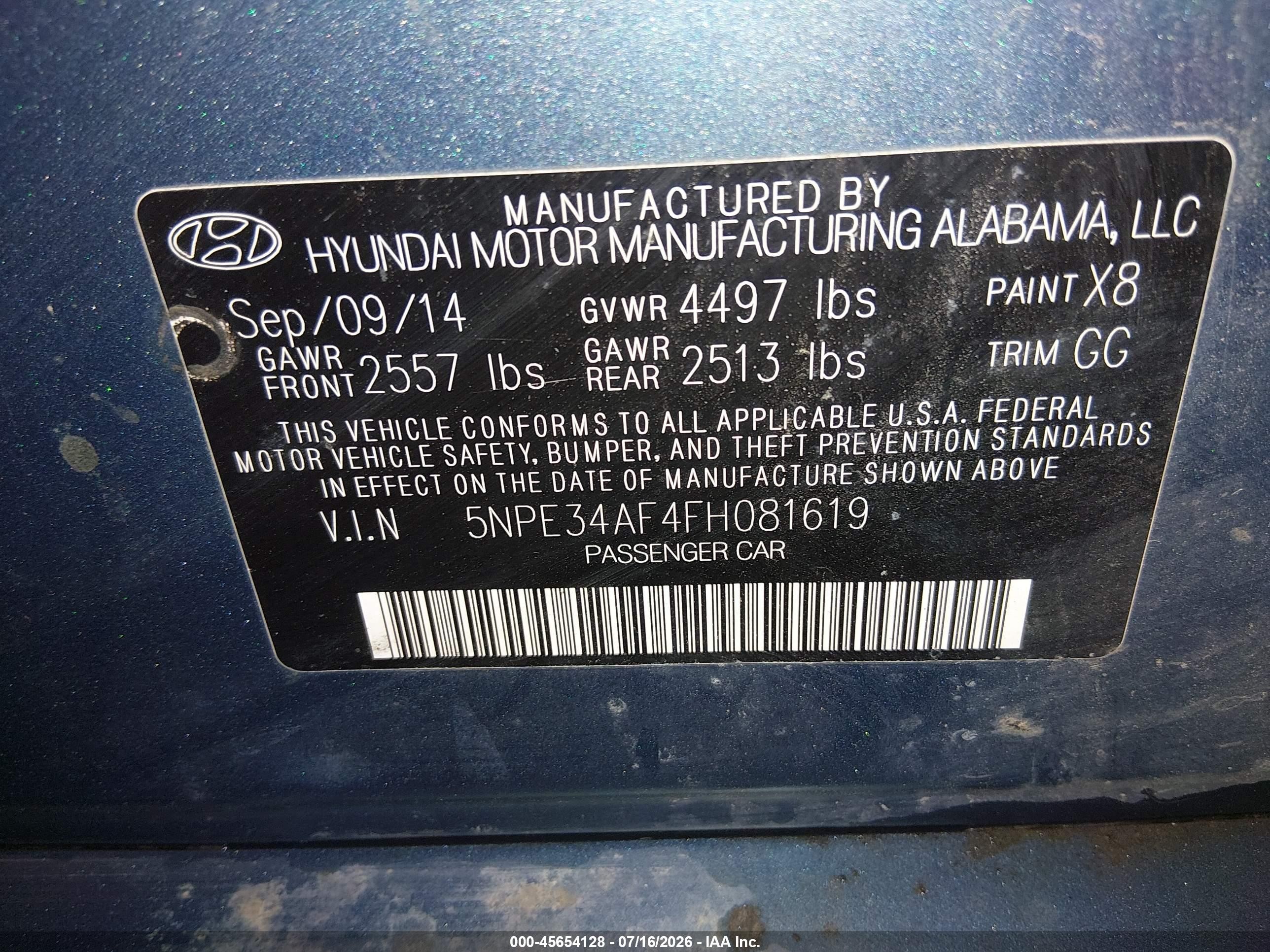 2015 Hyundai Sonata Sport Blue vin: 5NPE34AF4FH081619