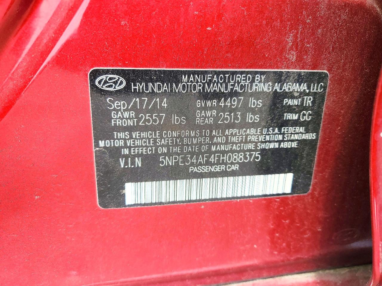 2015 Hyundai Sonata Sport Red vin: 5NPE34AF4FH088375