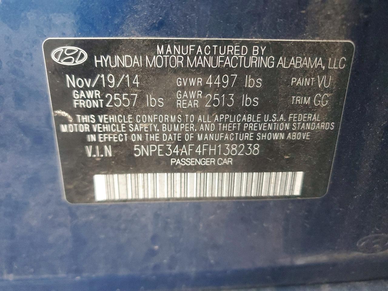 2015 Hyundai Sonata Sport Blue vin: 5NPE34AF4FH138238