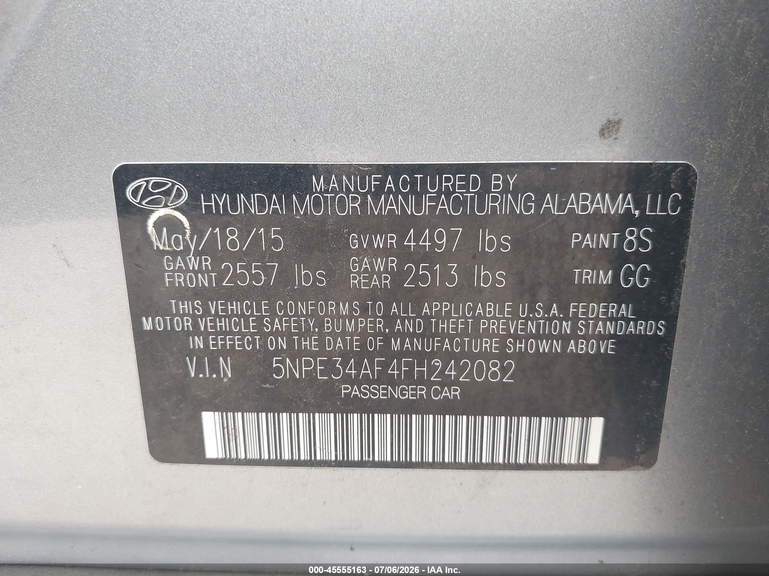2015 Hyundai Sonata Sport Gray vin: 5NPE34AF4FH242082