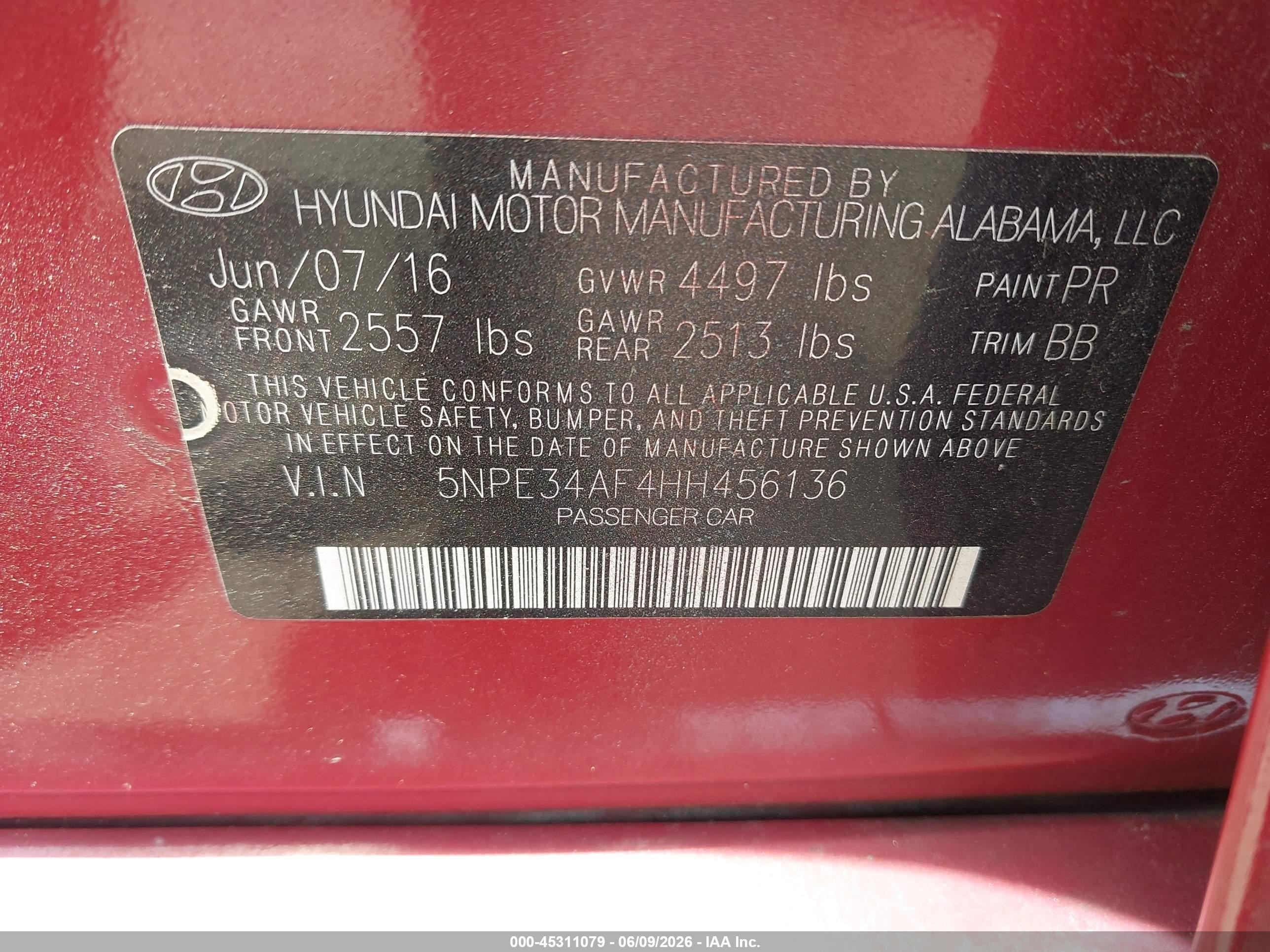 2017 Hyundai Sonata Limited Red vin: 5NPE34AF4HH456136