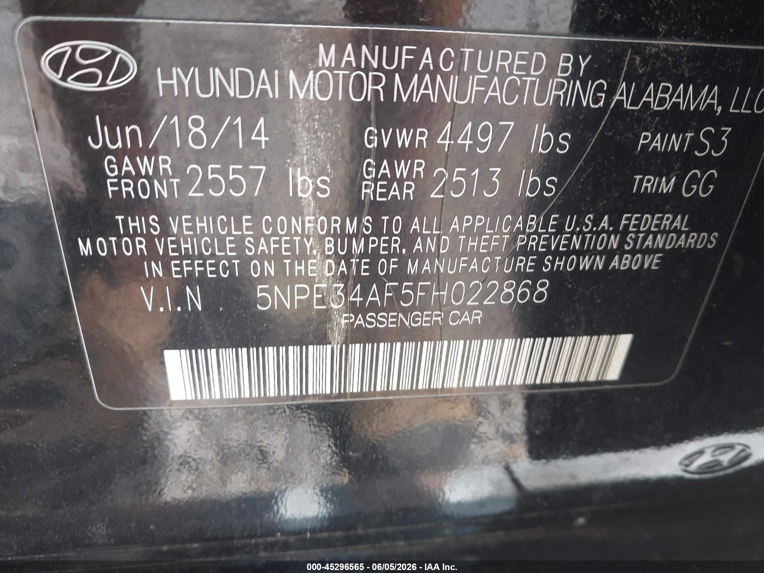 2015 Hyundai Sonata Sport Black vin: 5NPE34AF5FH022868