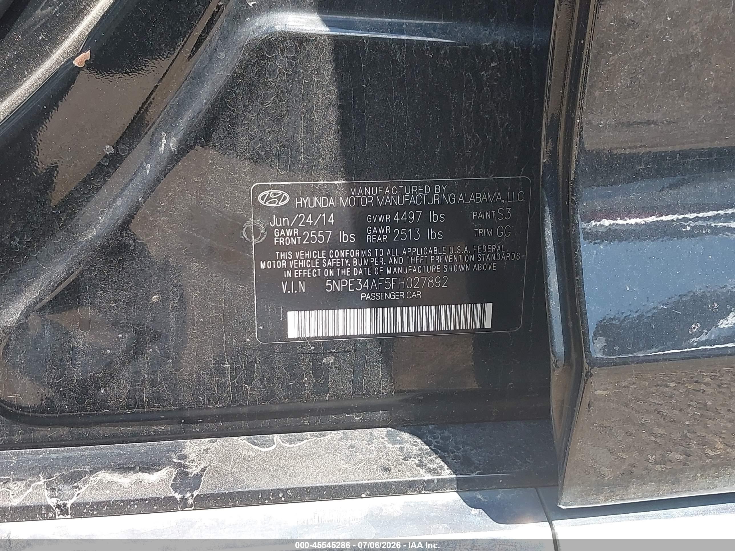 2015 Hyundai Sonata Sport Black vin: 5NPE34AF5FH027892