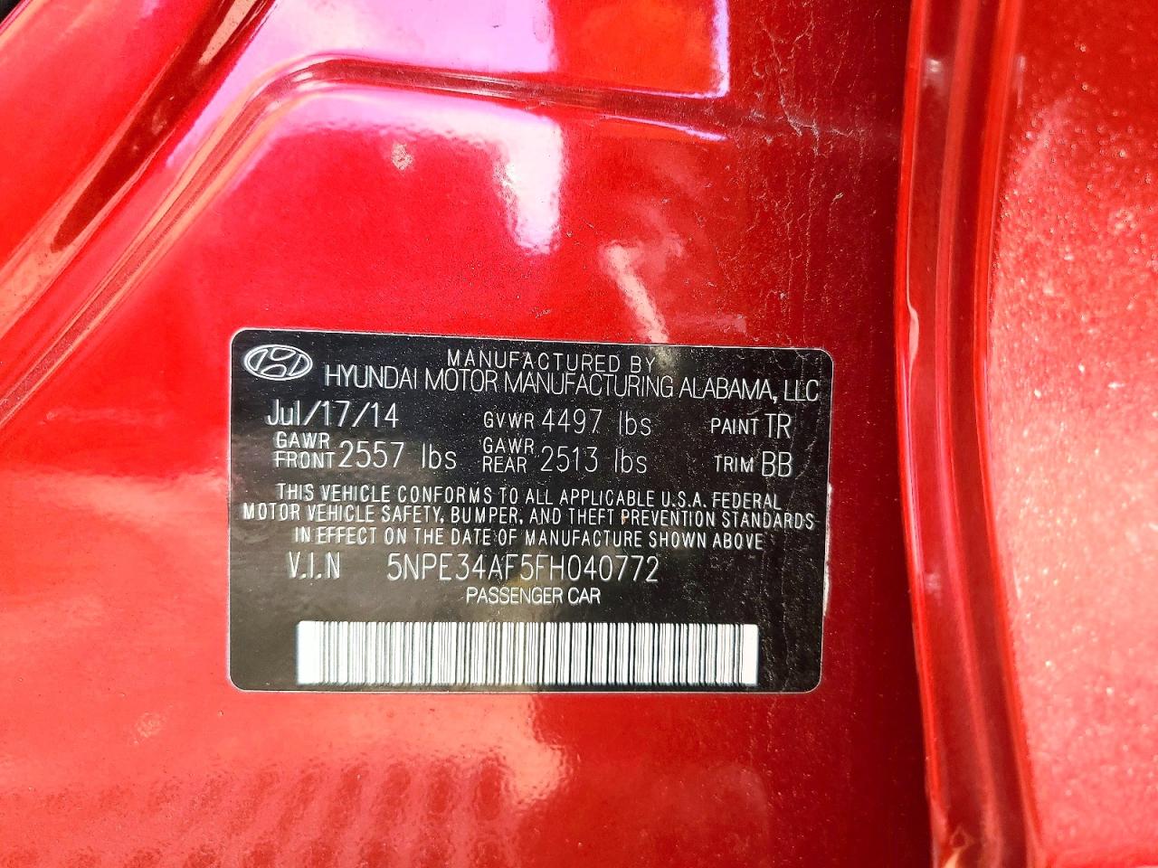 2015 Hyundai Sonata Sport Red vin: 5NPE34AF5FH040772