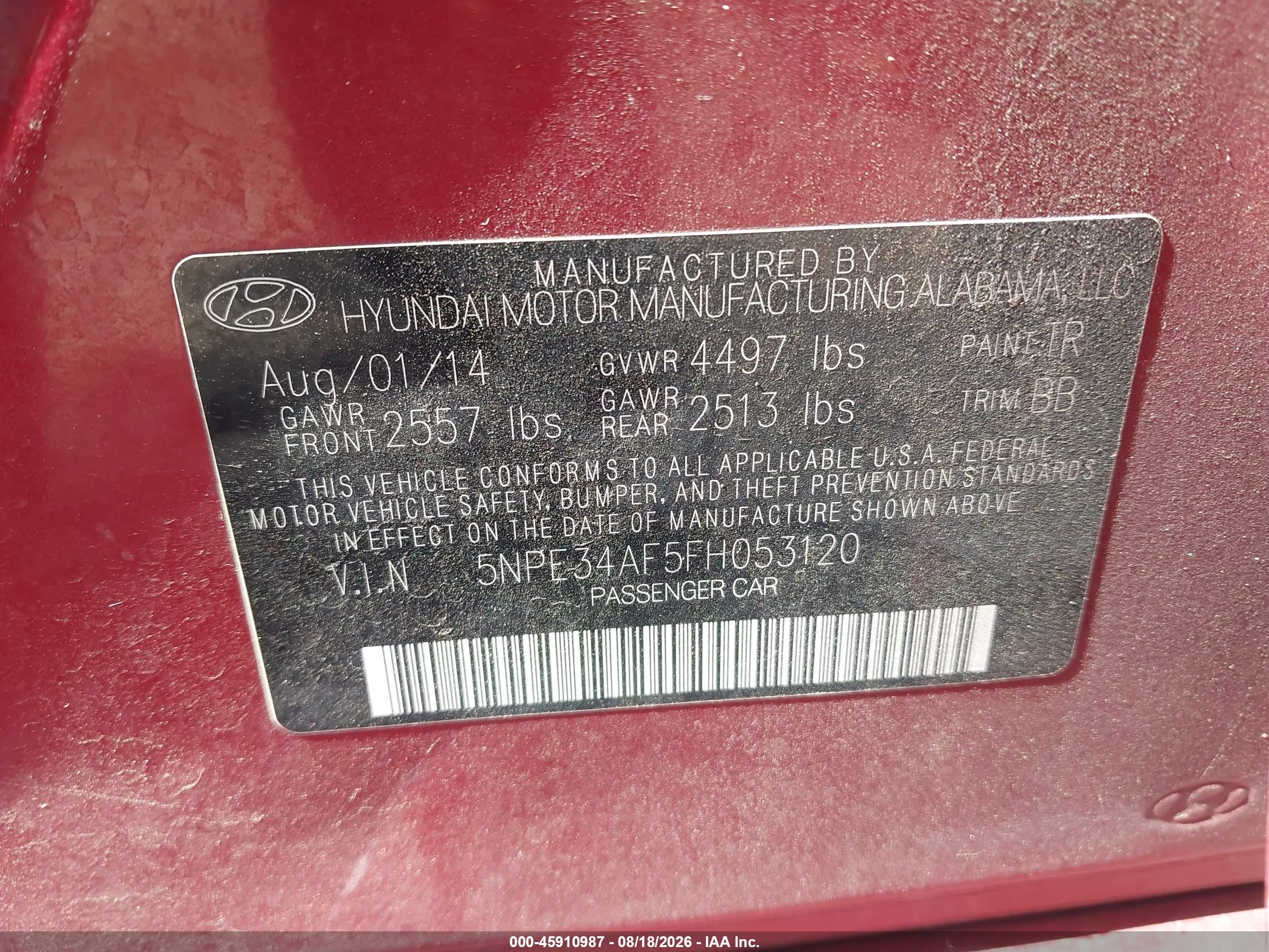 2015 Hyundai Sonata Sport Red vin: 5NPE34AF5FH053120