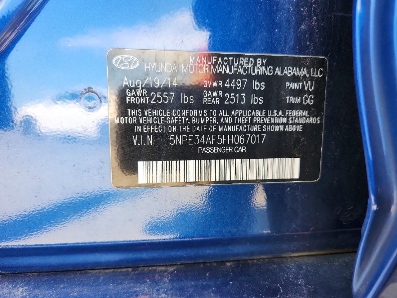 2015 Hyundai Sonata Sport Blue vin: 5NPE34AF5FH067017
