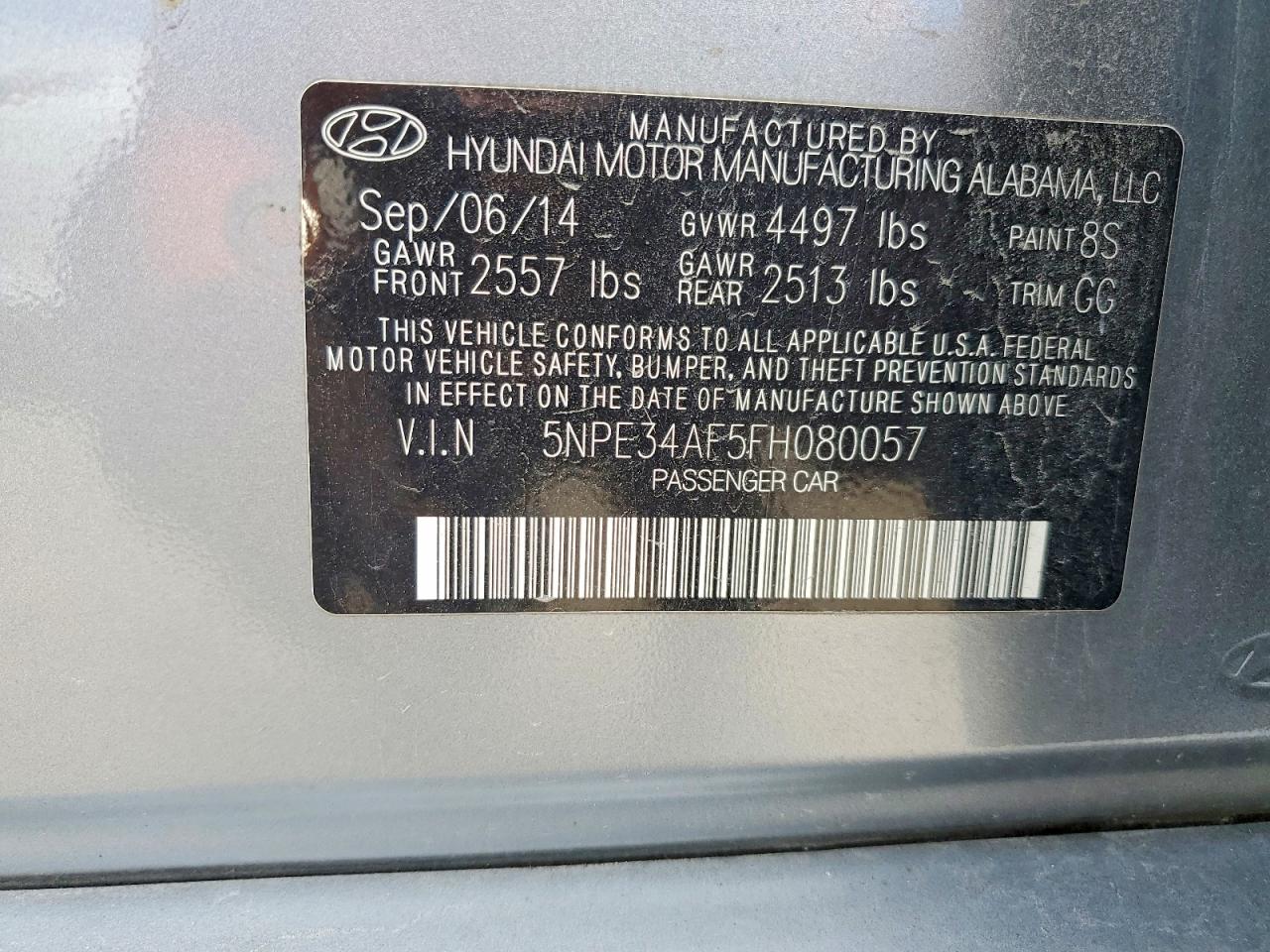 2015 Hyundai Sonata Sport Gray vin: 5NPE34AF5FH080057