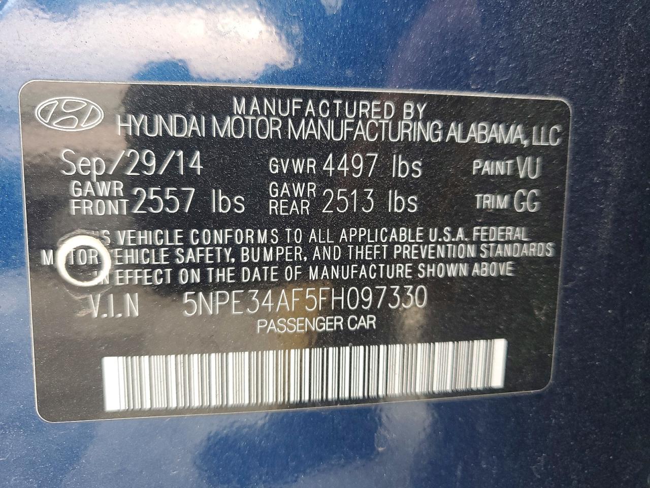 2015 Hyundai Sonata Sport Blue vin: 5NPE34AF5FH097330