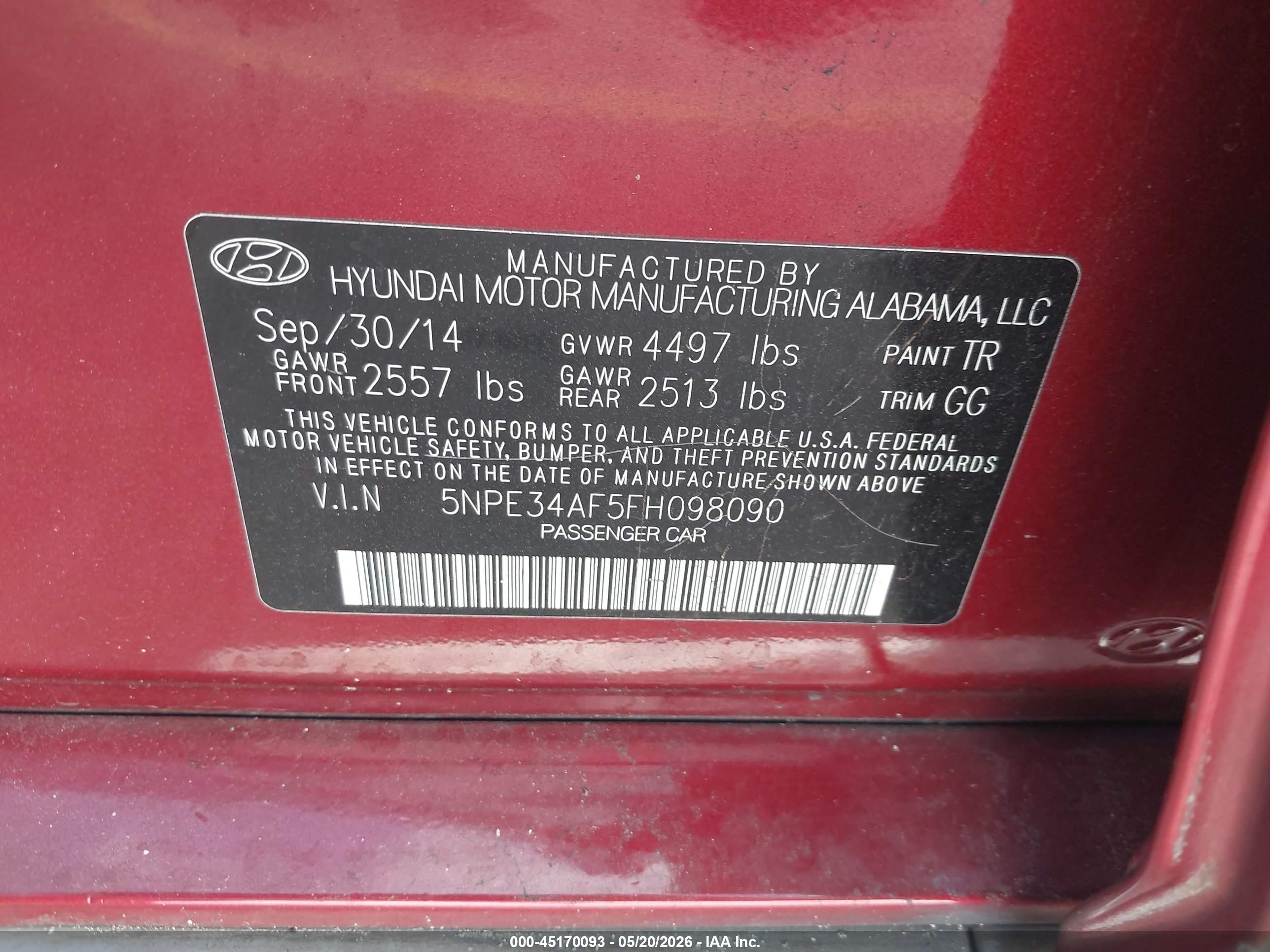 2015 Hyundai Sonata Sport Red vin: 5NPE34AF5FH098090