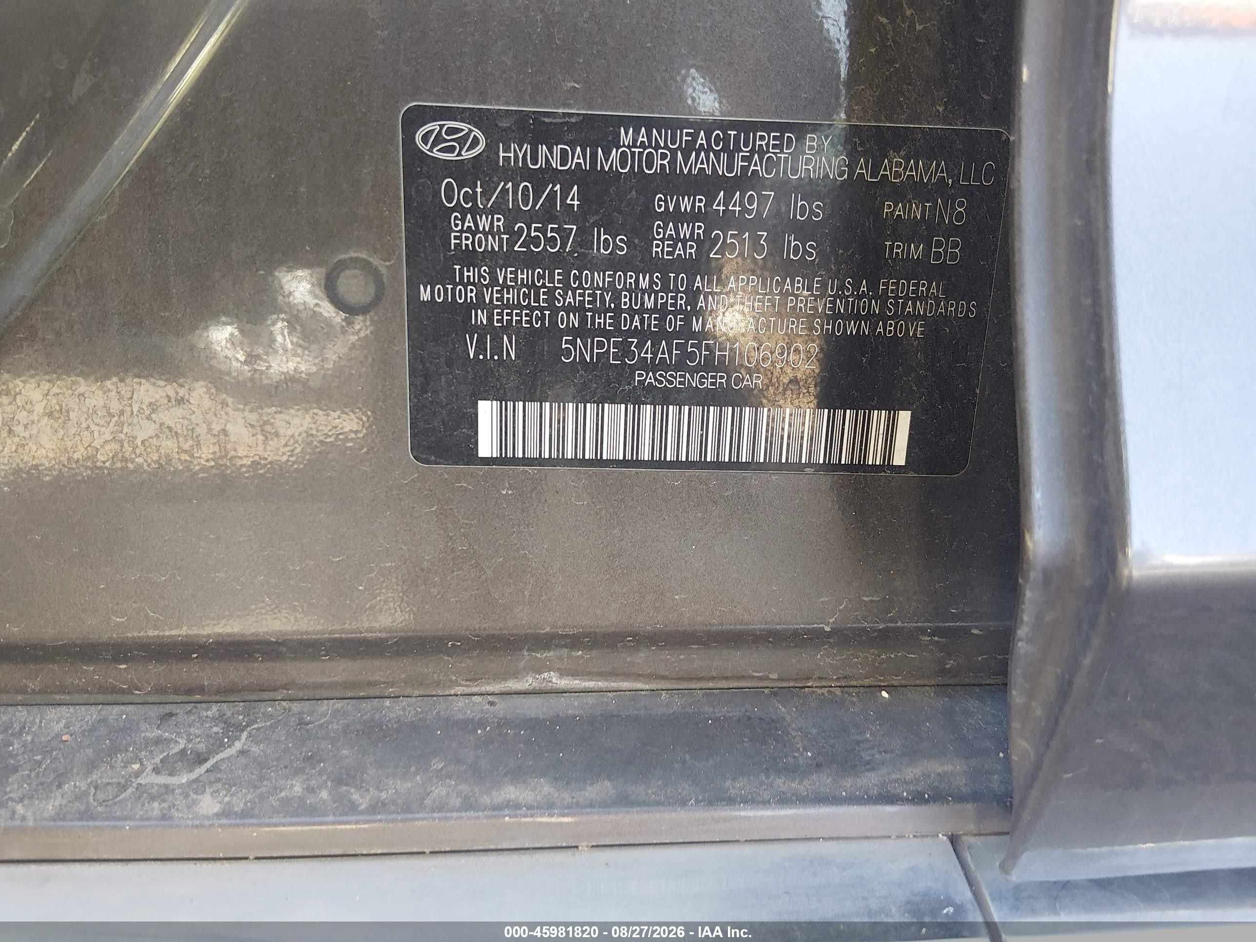 2015 Hyundai Sonata Limited Gray vin: 5NPE34AF5FH106902
