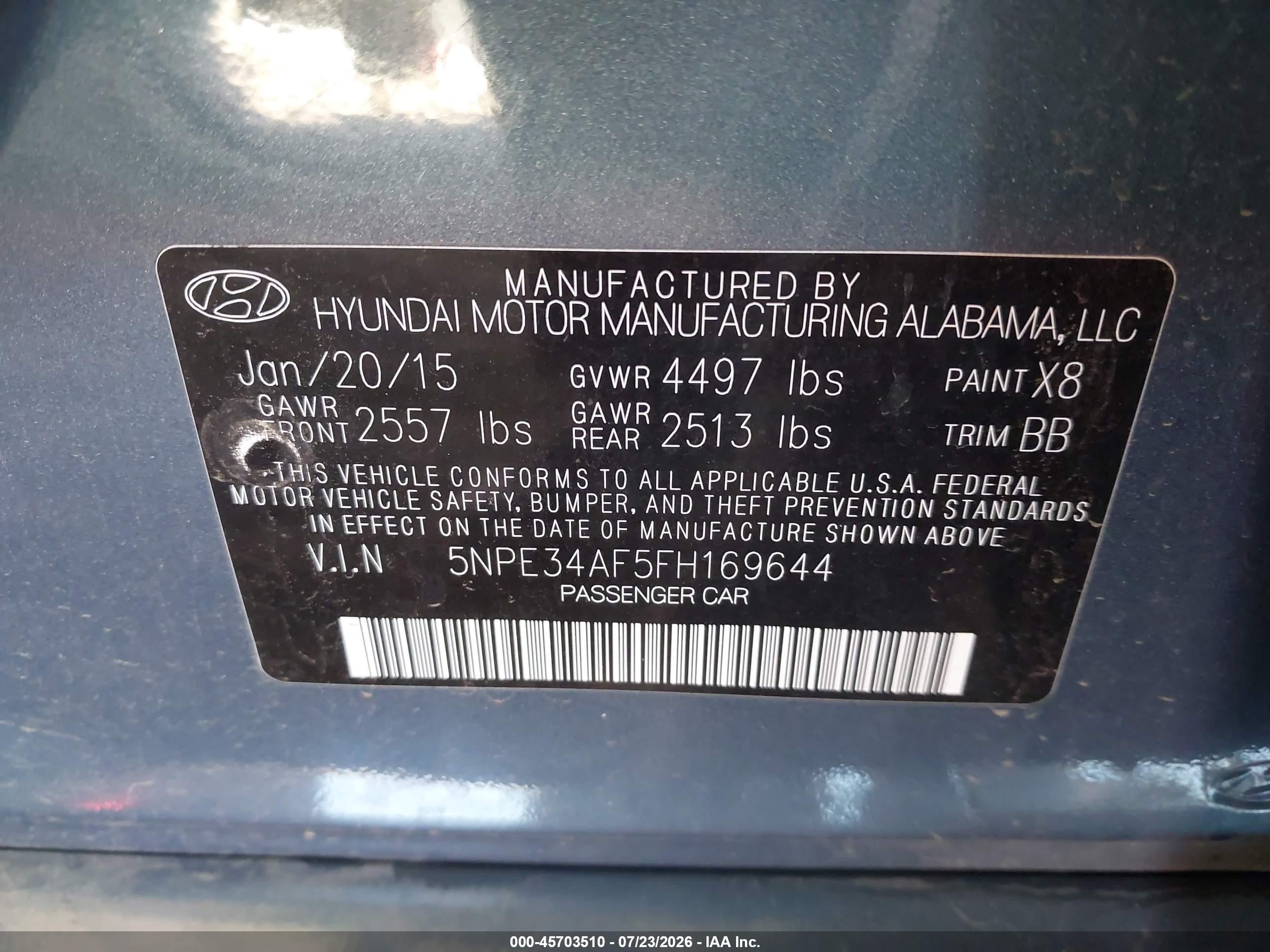 2015 Hyundai Sonata Limited Blue vin: 5NPE34AF5FH169644