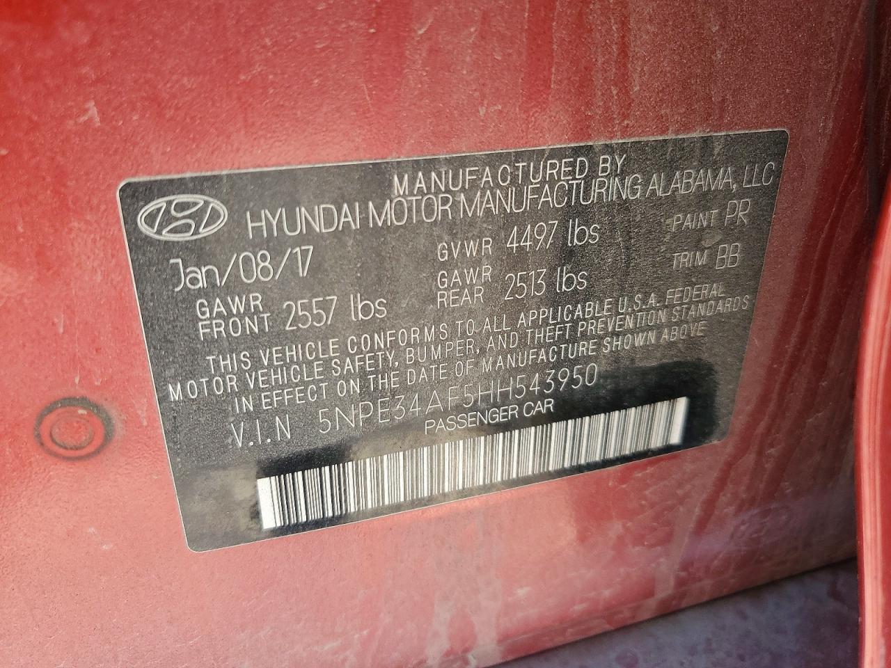 2017 Hyundai Sonata Sport Red vin: 5NPE34AF5HH543950