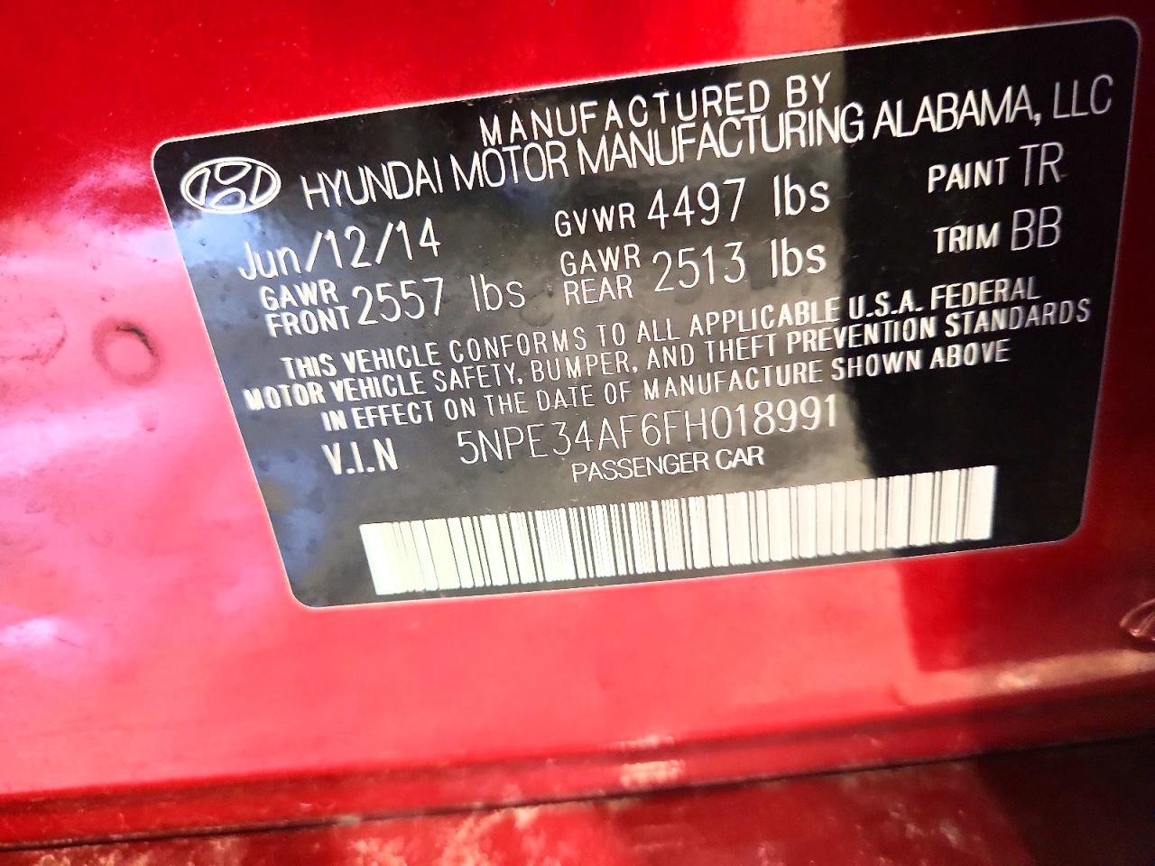 2015 Hyundai Sonata Limited Red vin: 5NPE34AF6FH018991