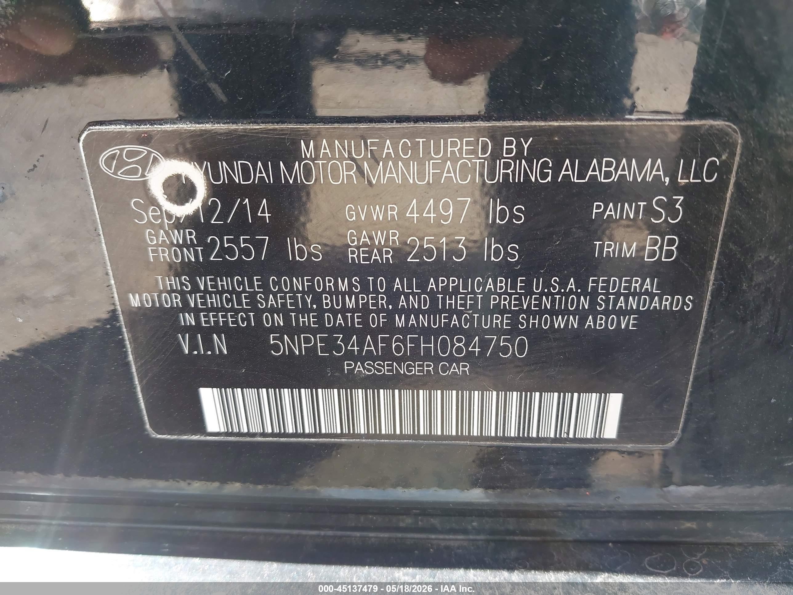 2015 Hyundai Sonata Sport Black vin: 5NPE34AF6FH084750