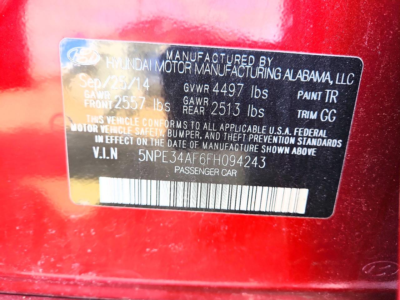 2015 Hyundai Sonata Sport Red vin: 5NPE34AF6FH094243