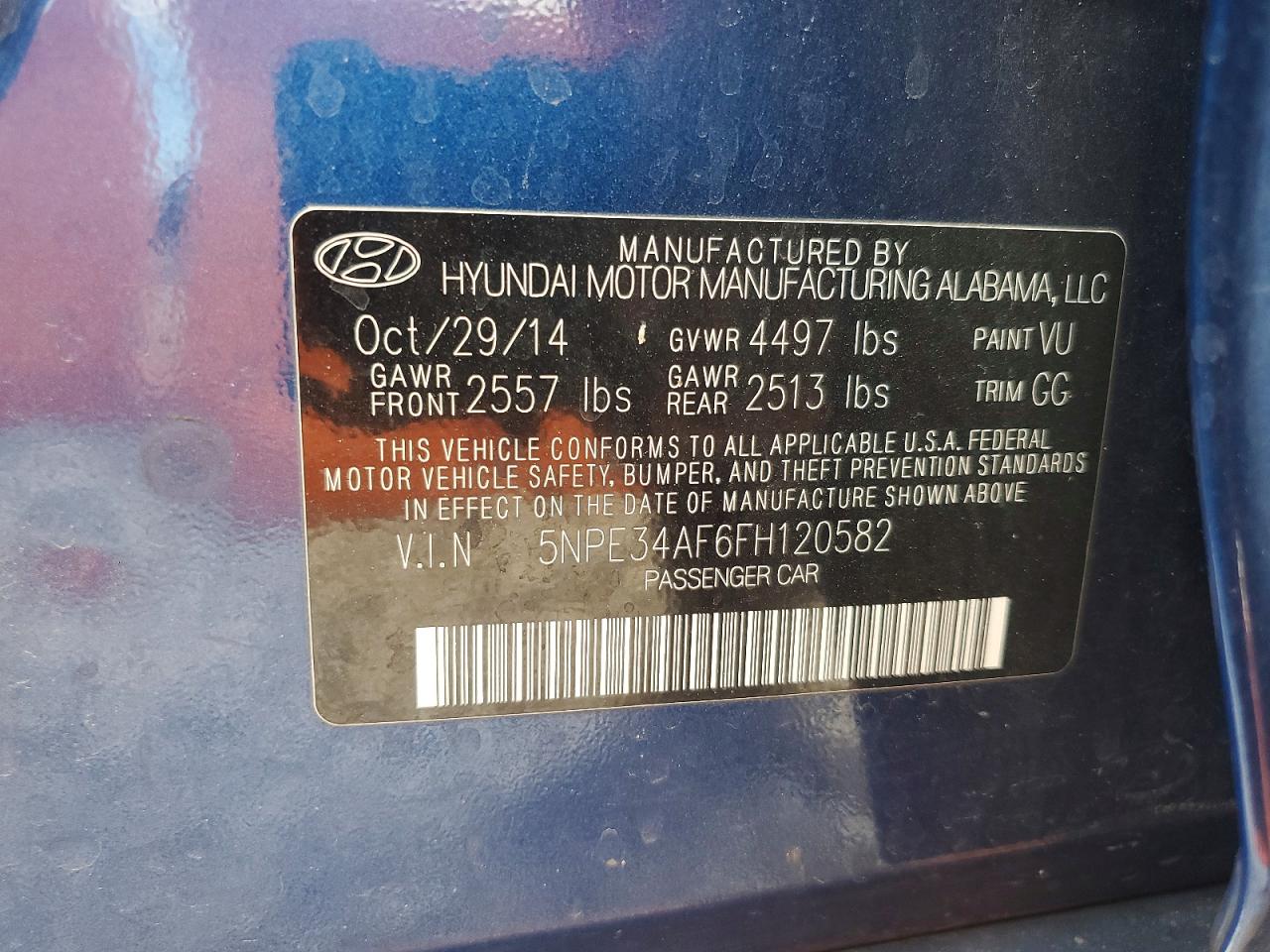 2015 Hyundai Sonata Limited Blue vin: 5NPE34AF6FH120582