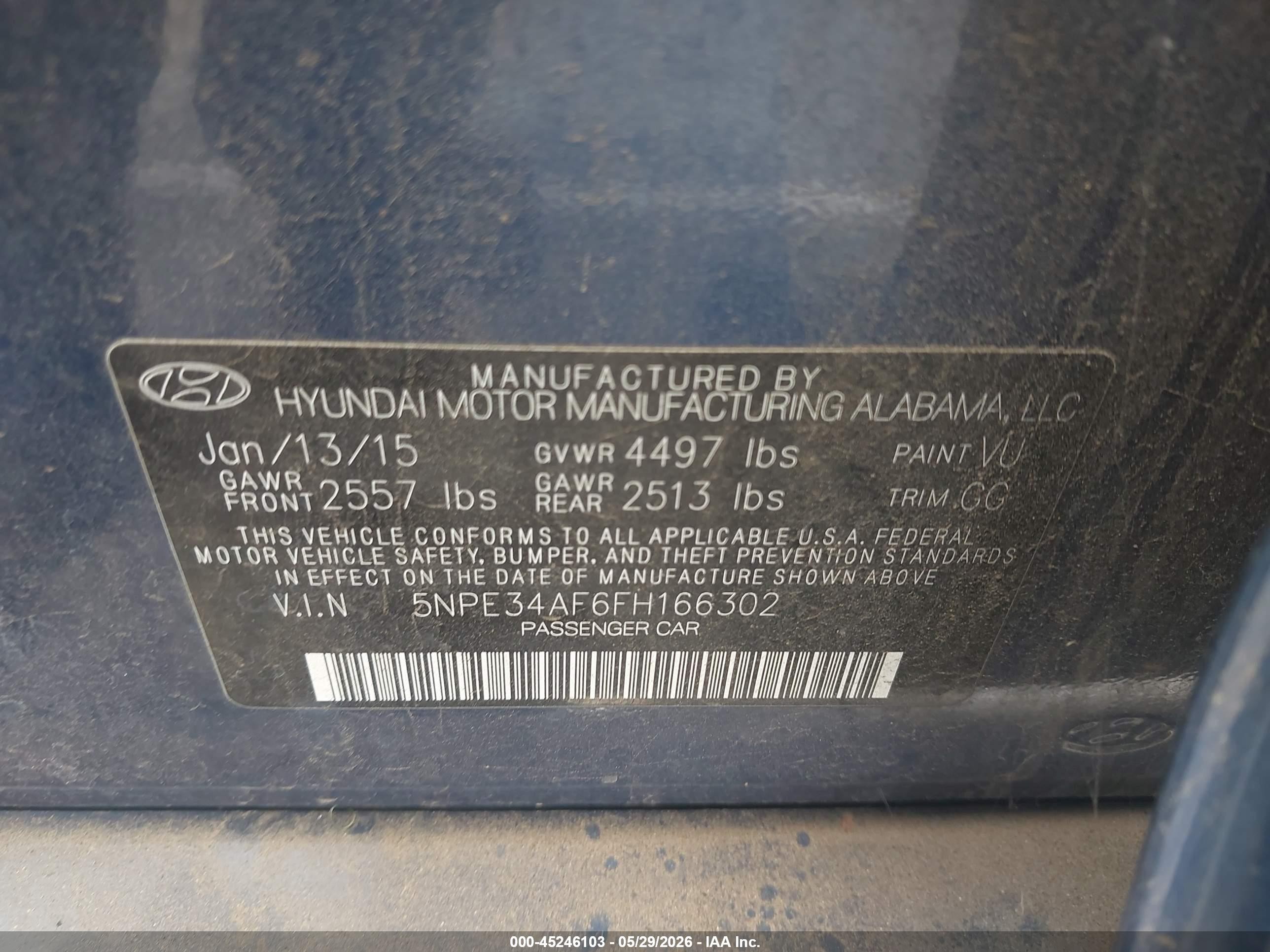 2015 Hyundai Sonata Limited Blue vin: 5NPE34AF6FH166302