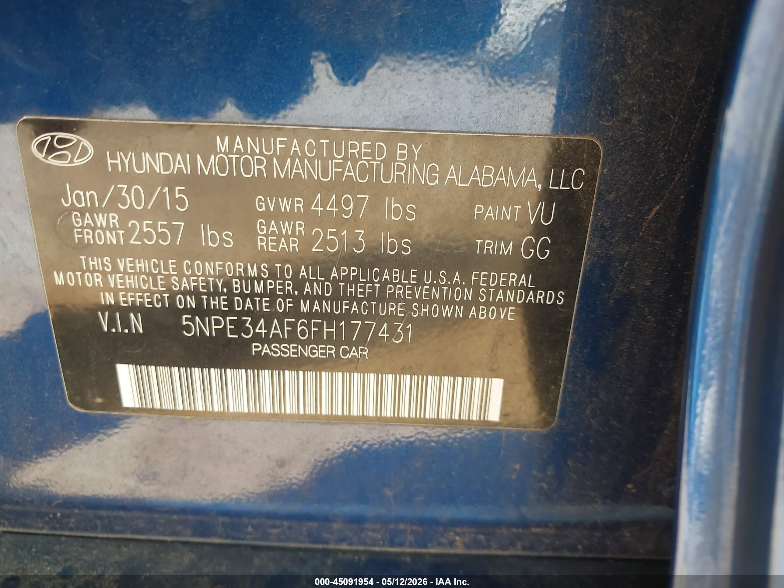 2015 Hyundai Sonata Limited Blue vin: 5NPE34AF6FH177431