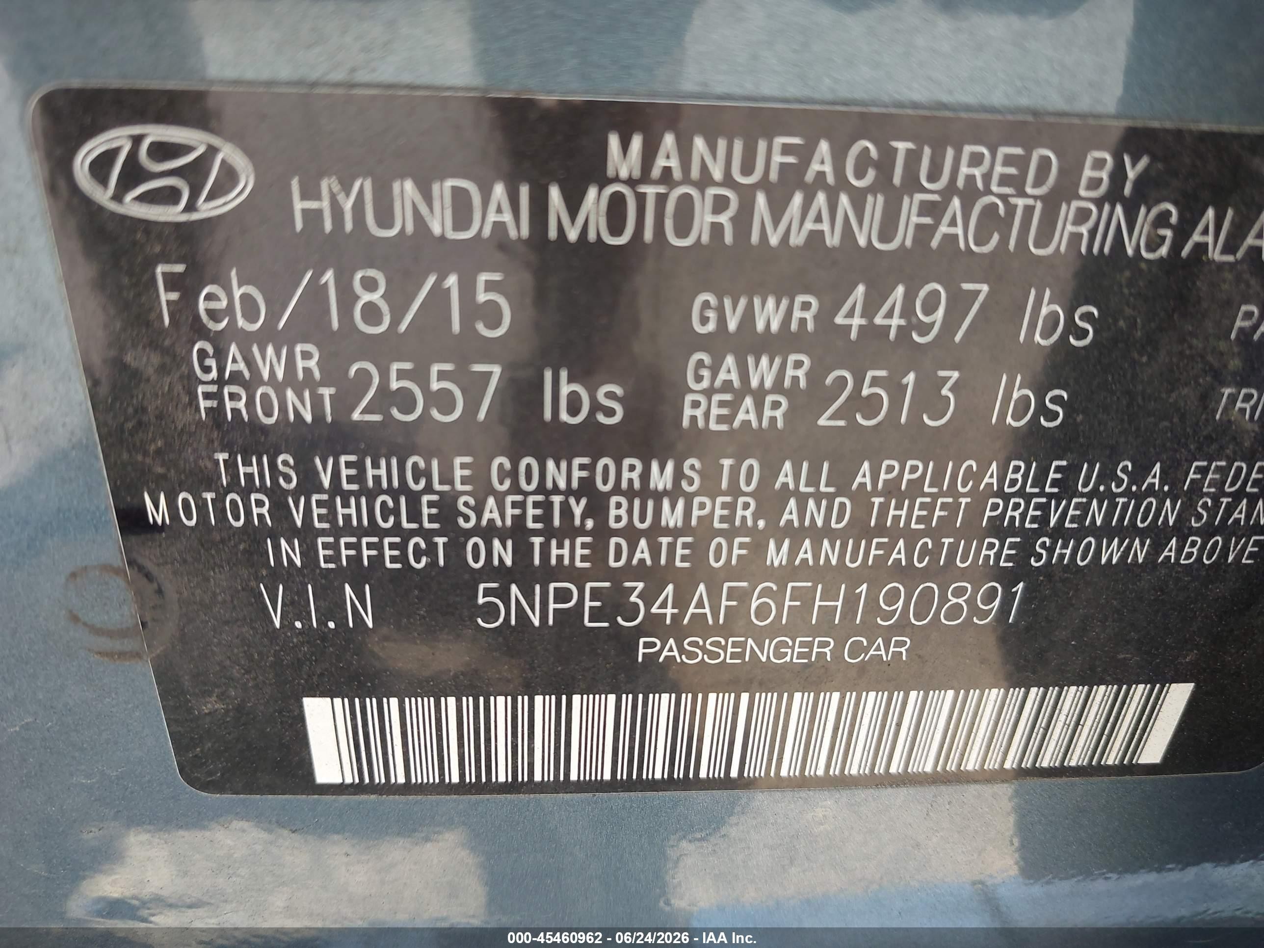 2015 Hyundai Sonata Sport Blue vin: 5NPE34AF6FH190891