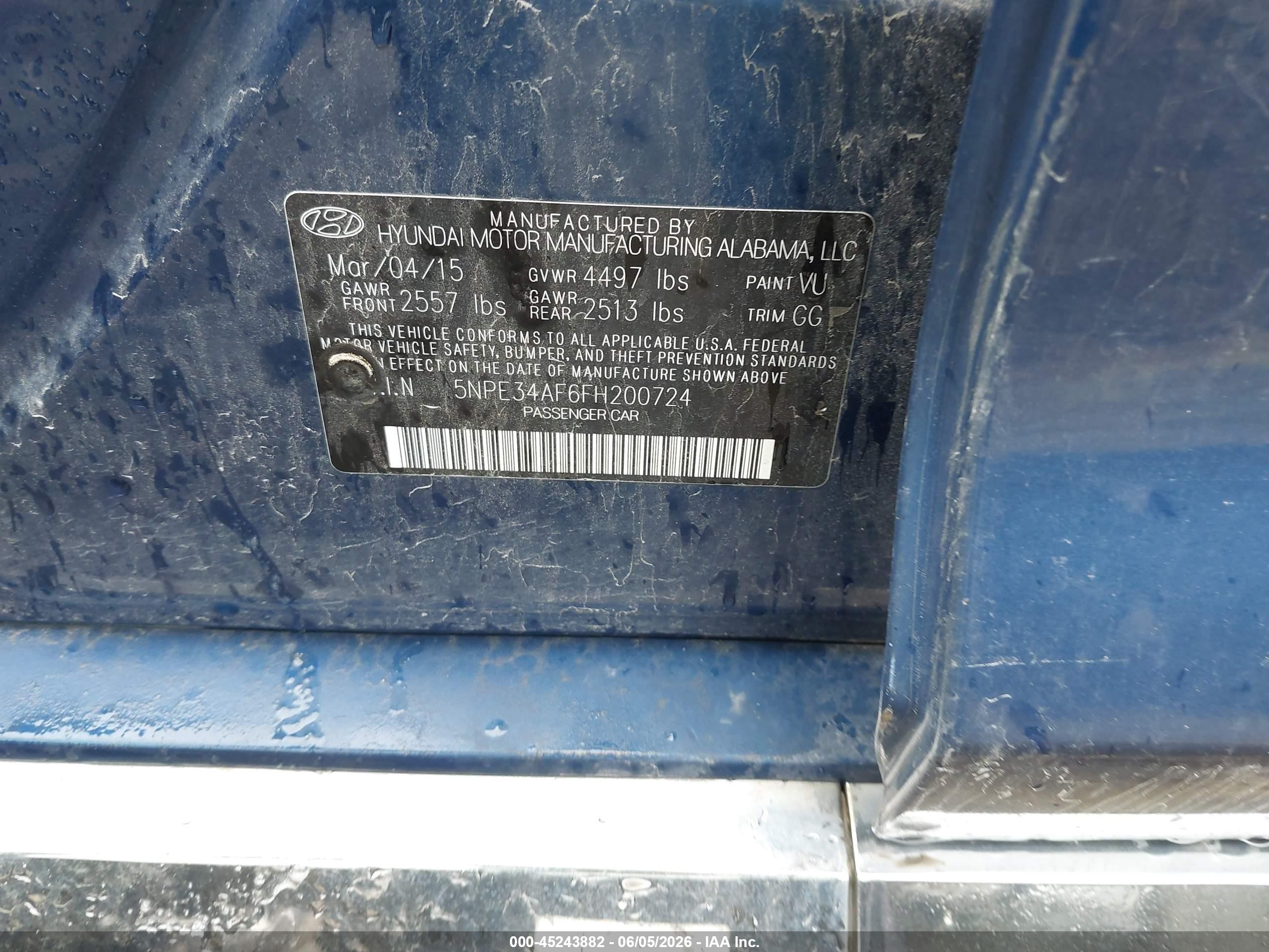 2015 Hyundai Sonata Limited Blue vin: 5NPE34AF6FH200724