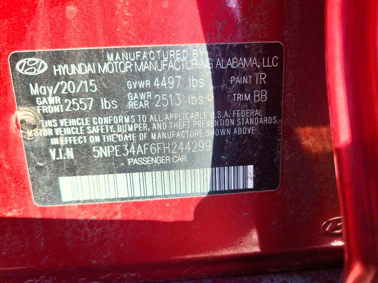2015 Hyundai Sonata Limited Red vin: 5NPE34AF6FH244299