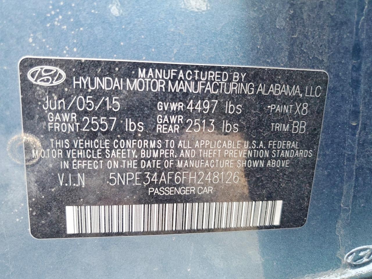 2015 Hyundai Sonata Sport Blue vin: 5NPE34AF6FH248126