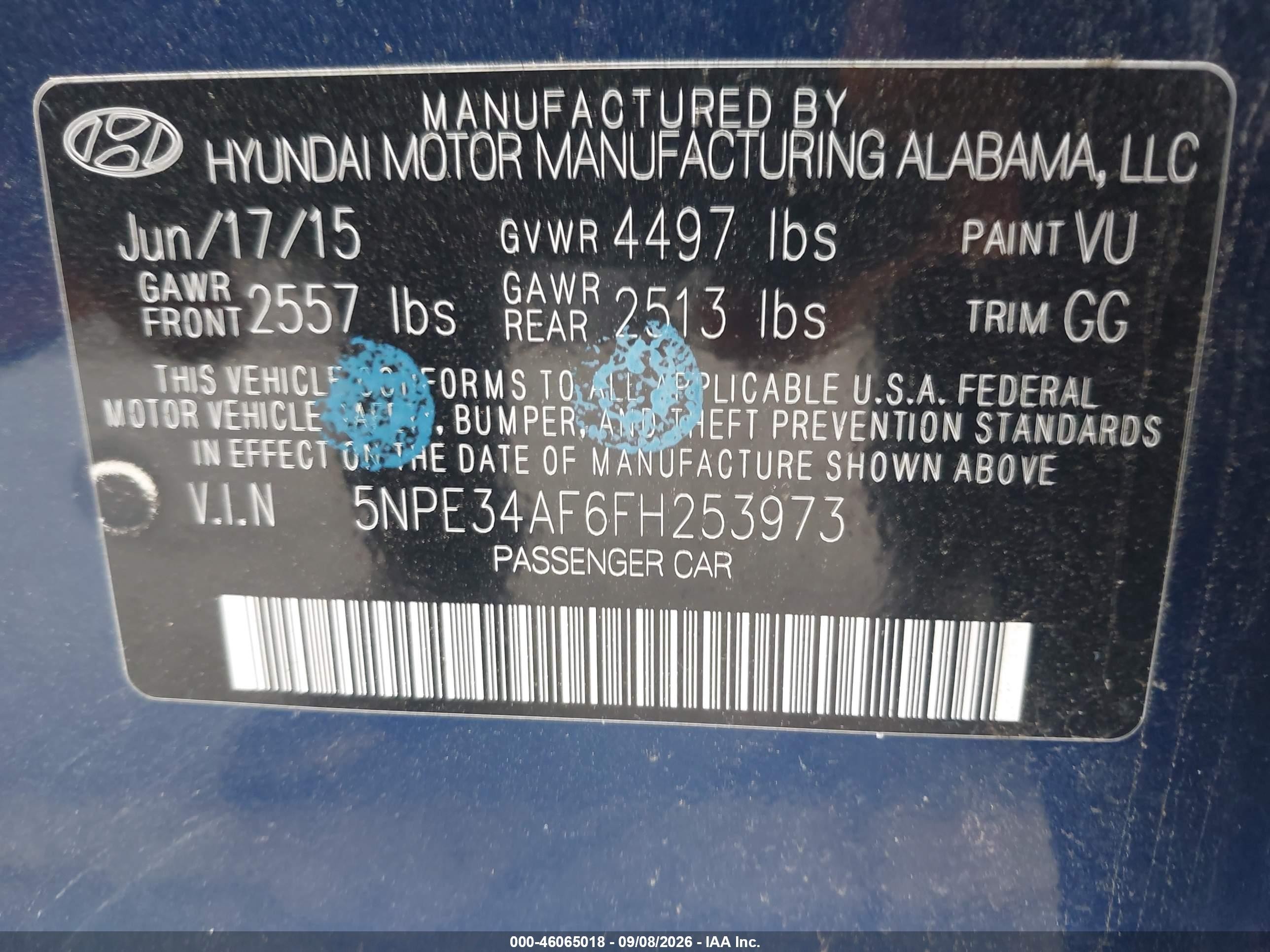 2015 Hyundai Sonata Sport Blue vin: 5NPE34AF6FH253973