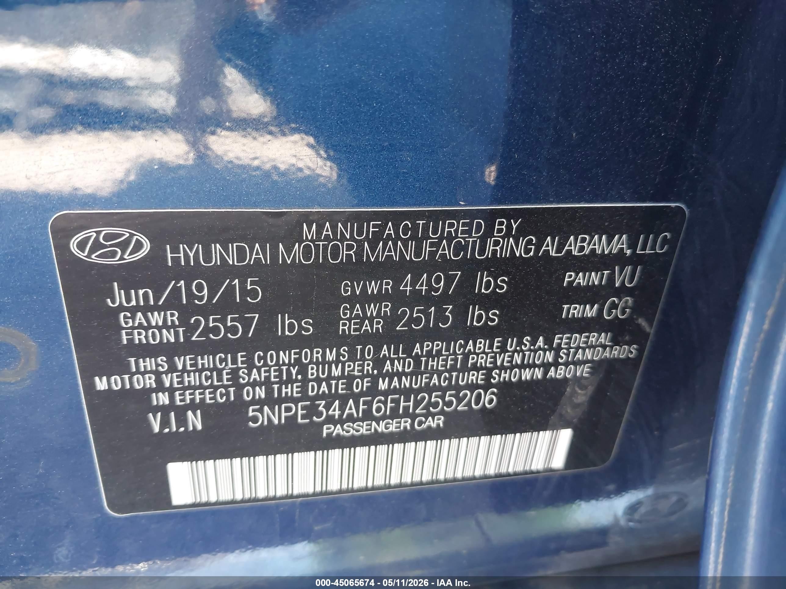 2015 Hyundai Sonata Sport Blue vin: 5NPE34AF6FH255206