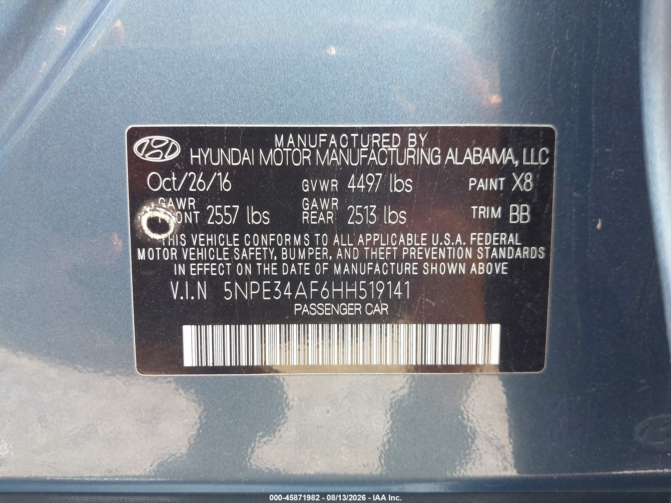 2017 Hyundai Sonata Sport Blue vin: 5NPE34AF6HH519141