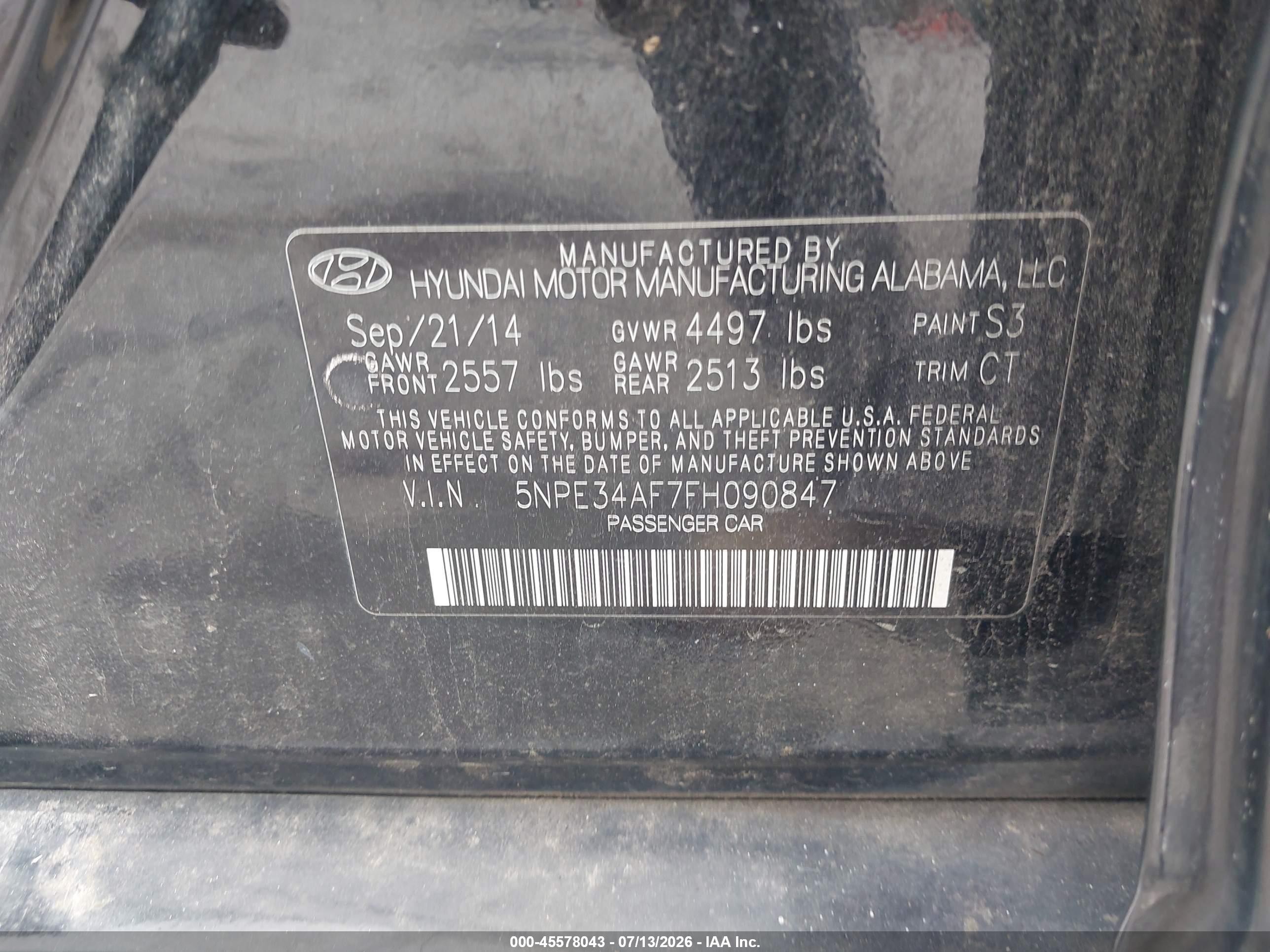 2015 Hyundai Sonata Limited Black vin: 5NPE34AF7FH090847
