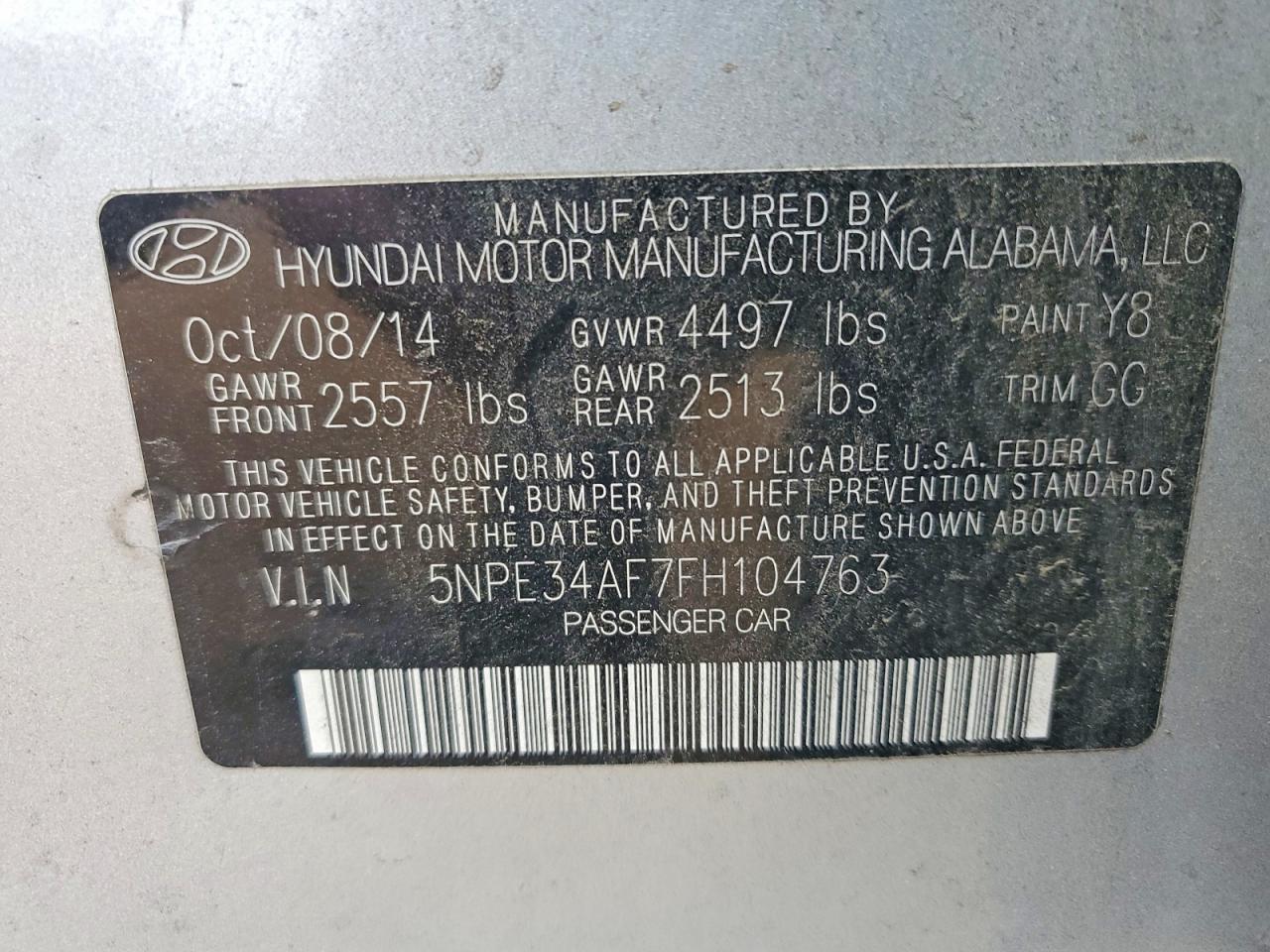 2015 Hyundai Sonata Gray vin: 5NPE34AF7FH104763