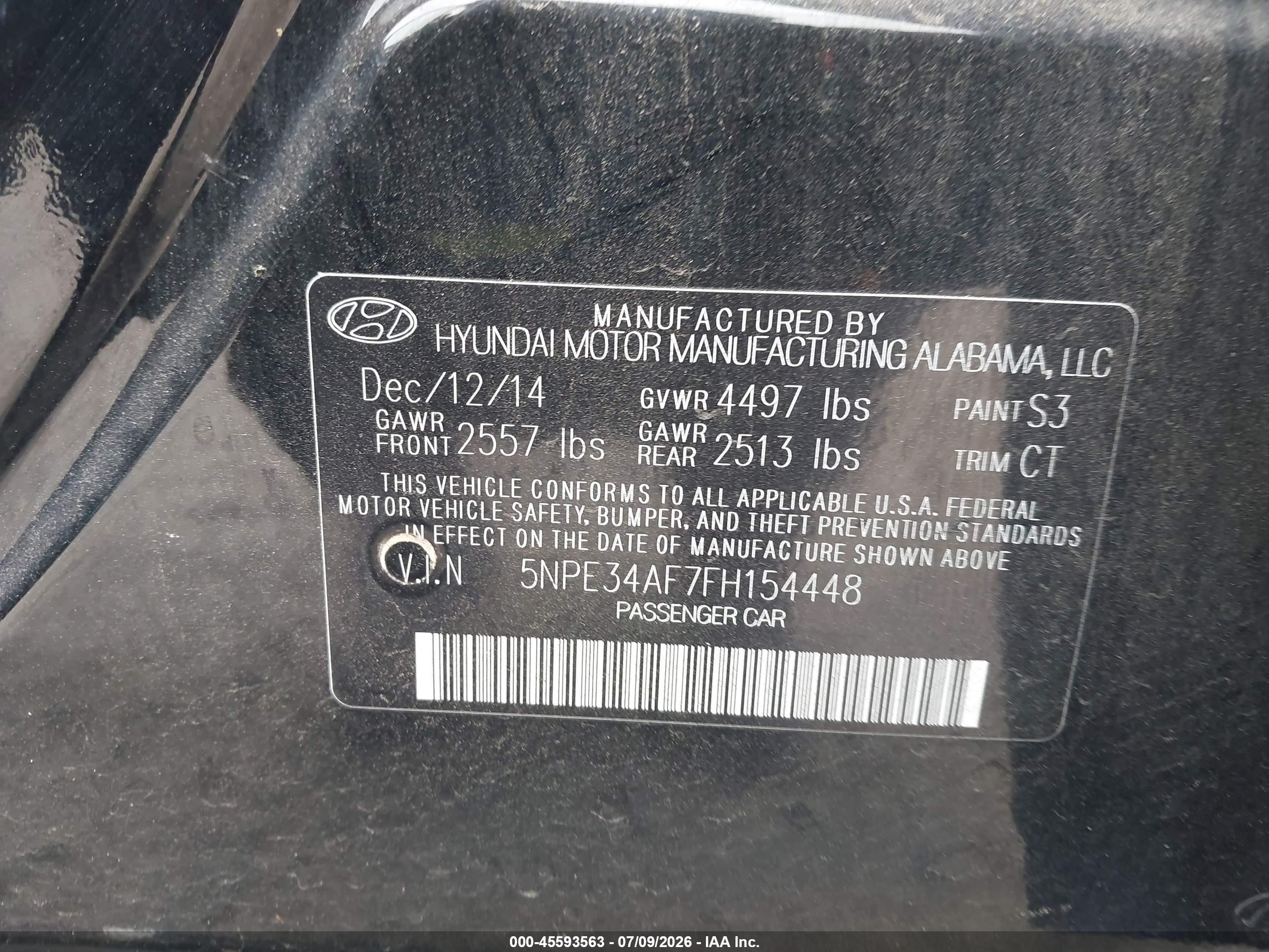 2015 Hyundai Sonata Limited Black vin: 5NPE34AF7FH154448