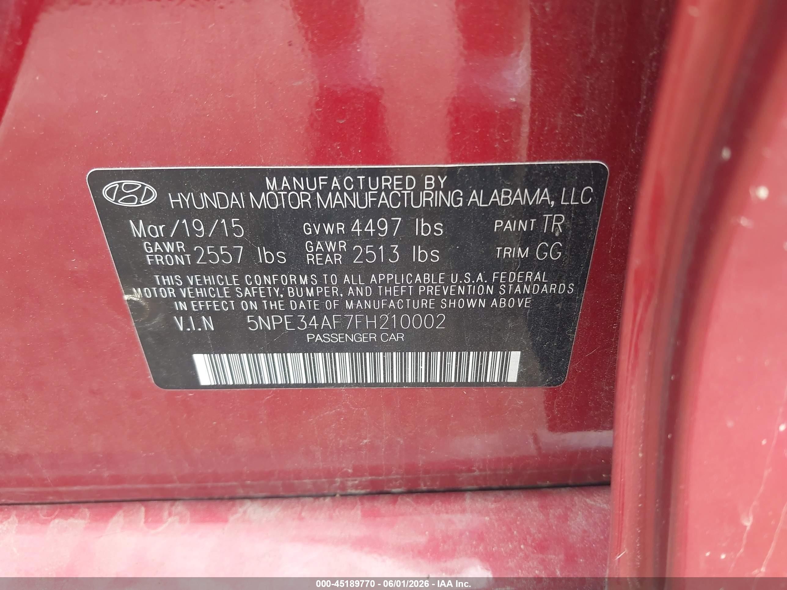 2015 Hyundai Sonata Sport Red vin: 5NPE34AF7FH210002