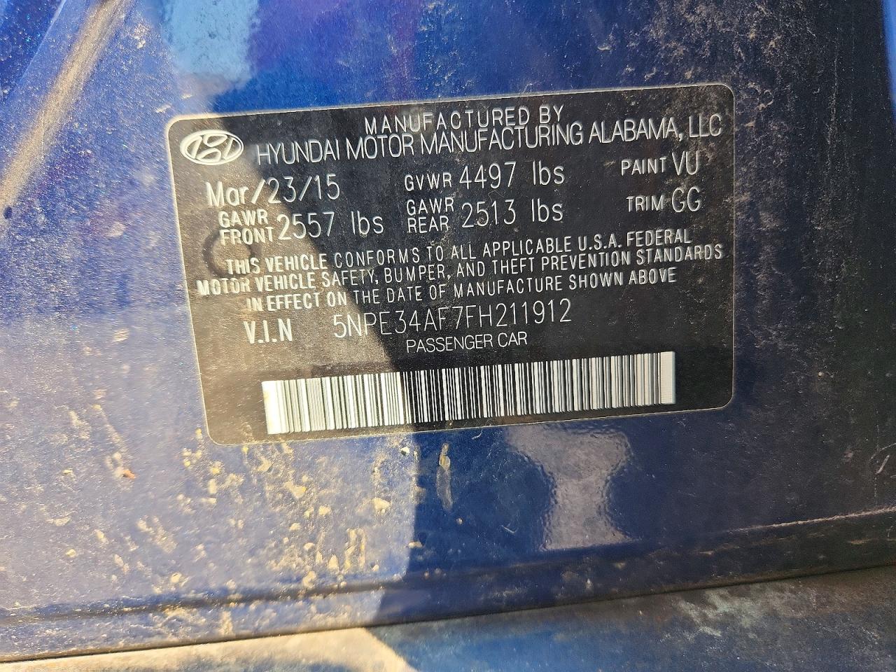 2015 Hyundai Sonata Blue vin: 5NPE34AF7FH211912