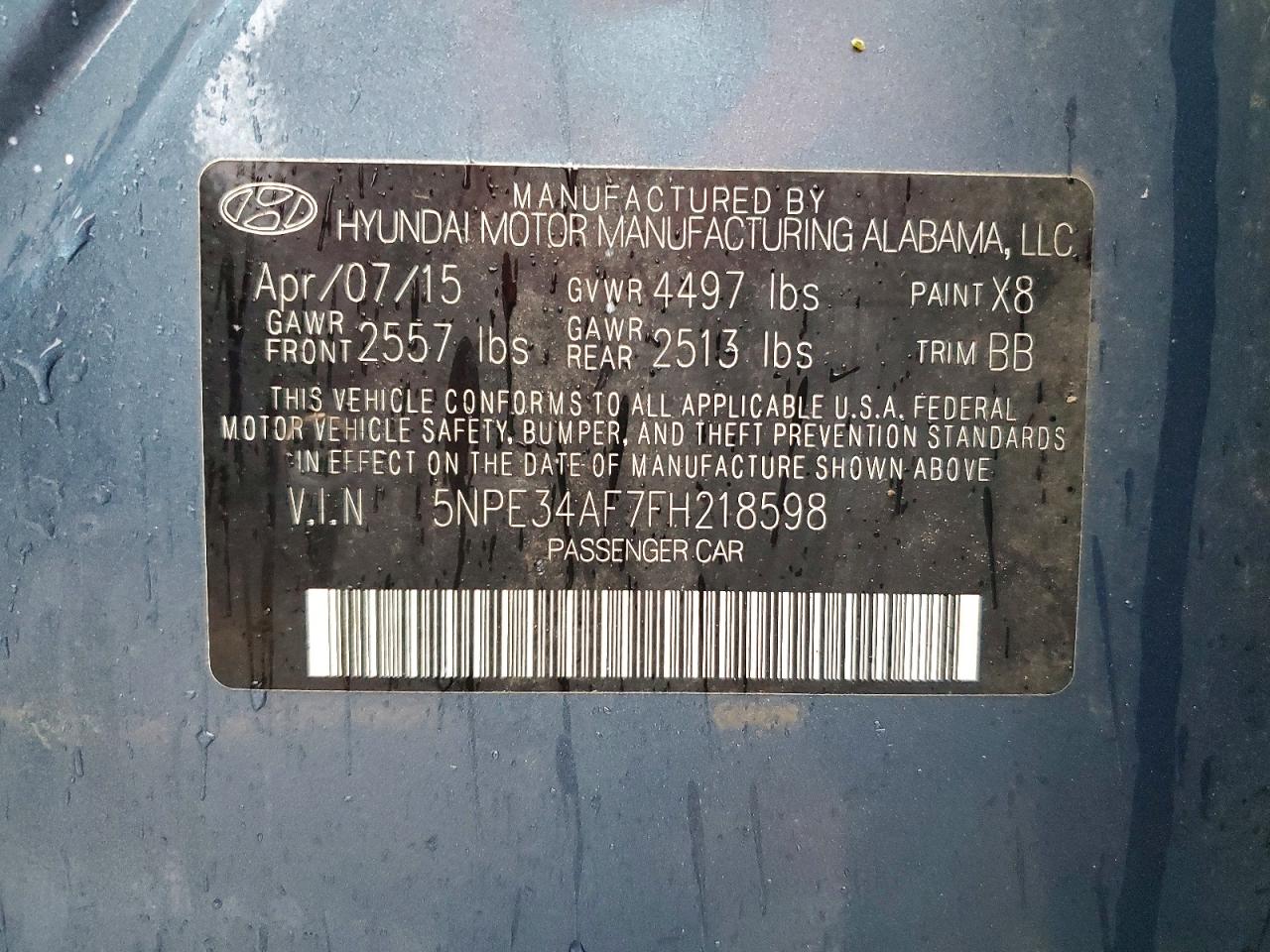 2015 Hyundai Sonata Limited Teal vin: 5NPE34AF7FH218598