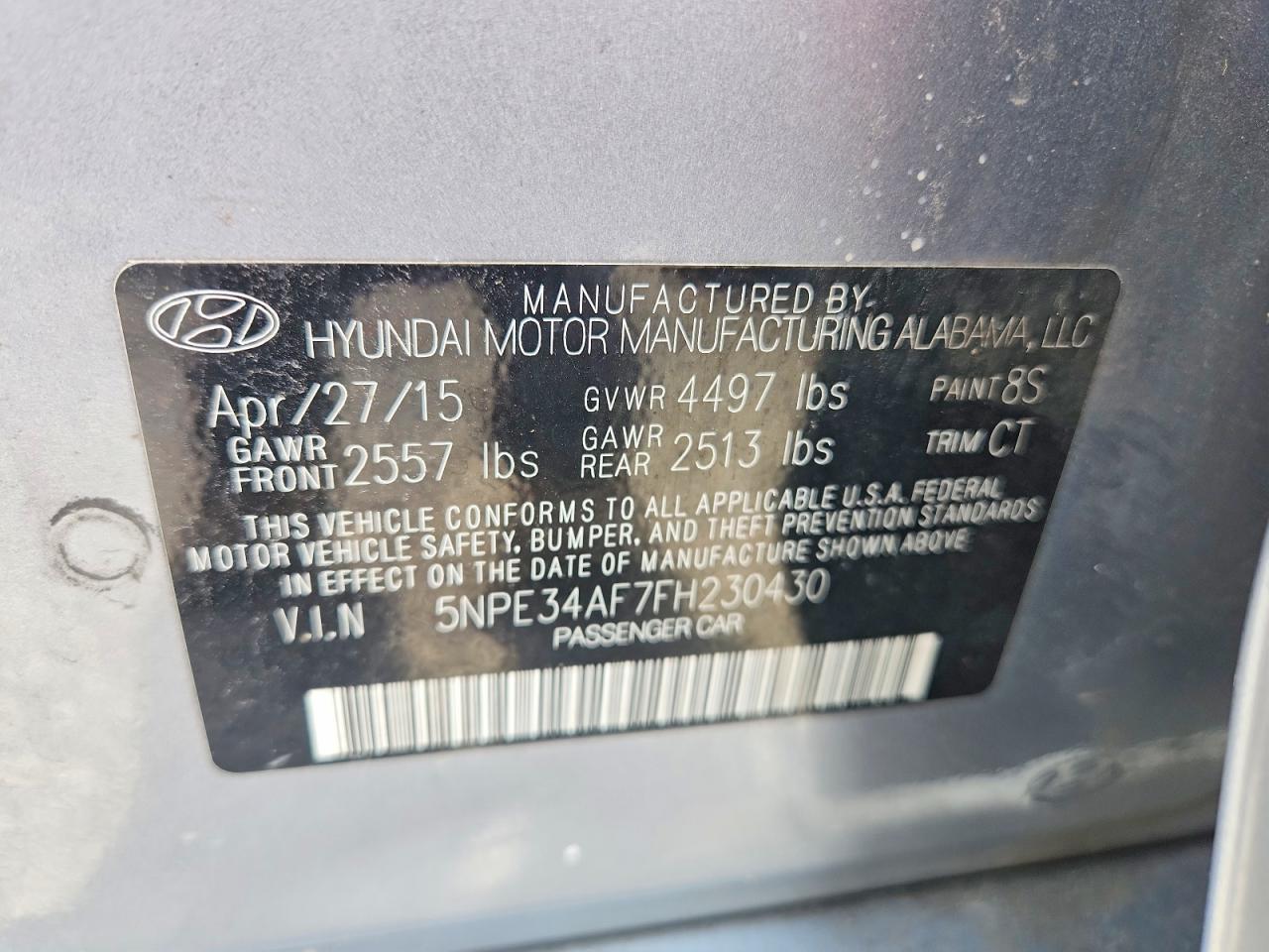 2015 Hyun Sonata Silver vin: 5NPE34AF7FH230430