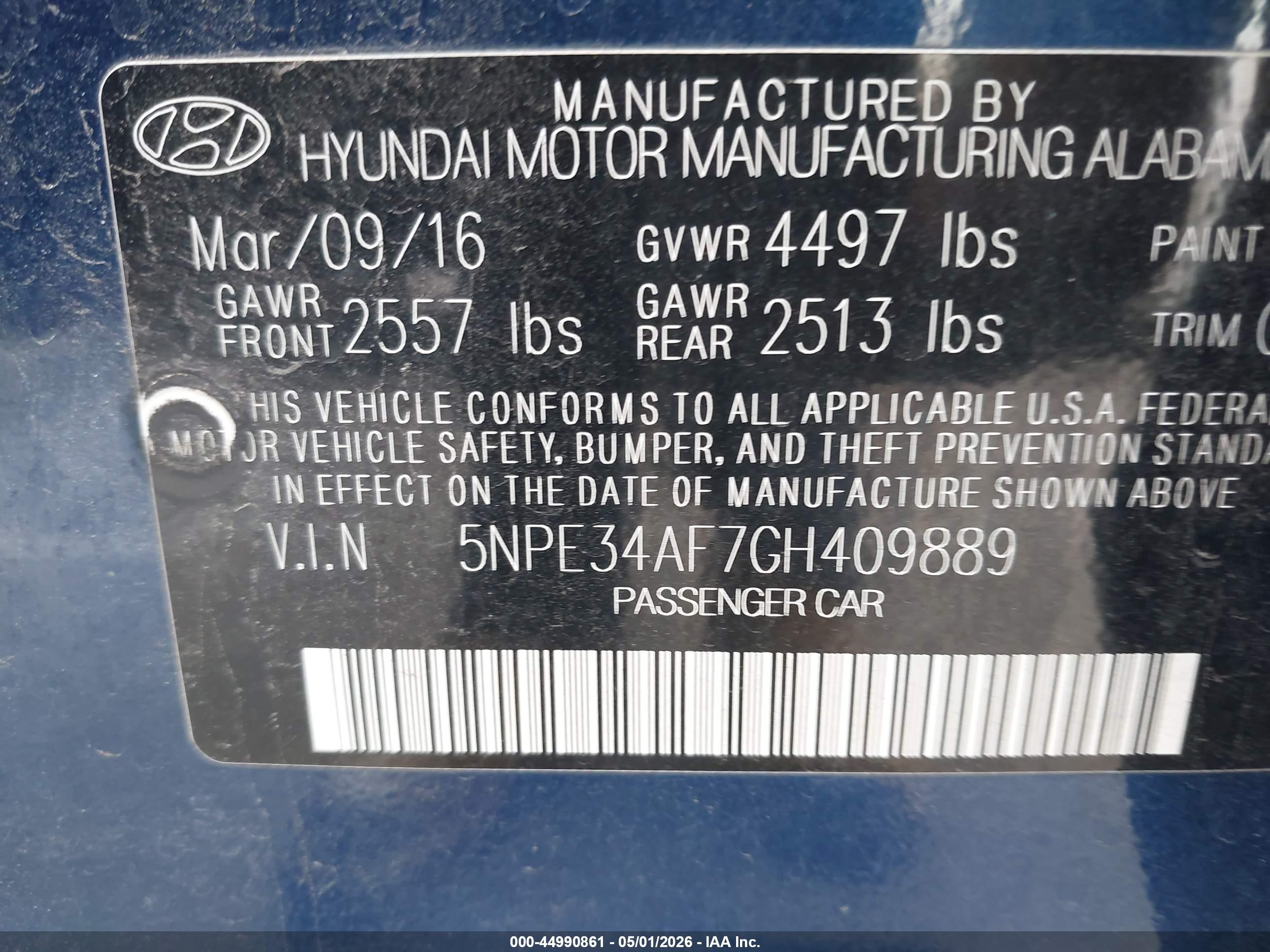 2016 Hyundai Sonata Sport Blue vin: 5NPE34AF7GH409889