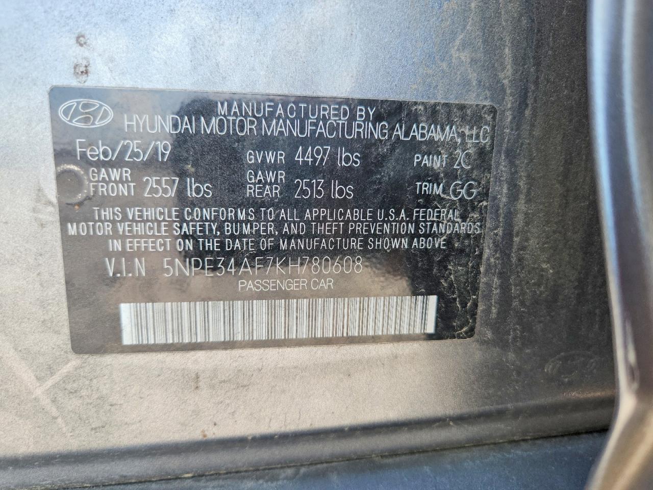 2019 Hyundai Sonata Sel Gray vin: 5NPE34AF7KH780608